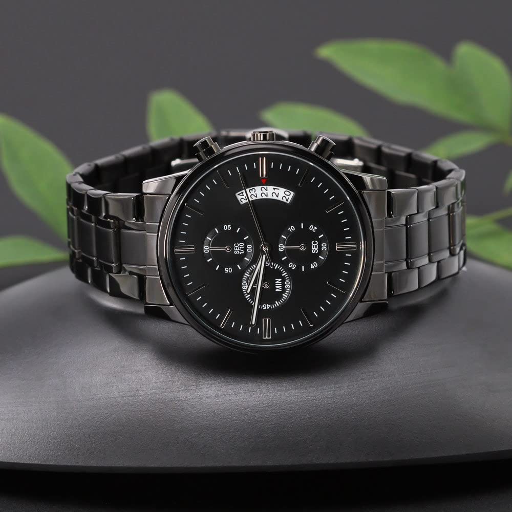 LOLUIS Men's Black Chronograph Watch - Elegant Anniversary & Birthday Gift for Husband - Engraved 'To My Husband' - Perfect for Formal Events, Date Nights & Special Occasions