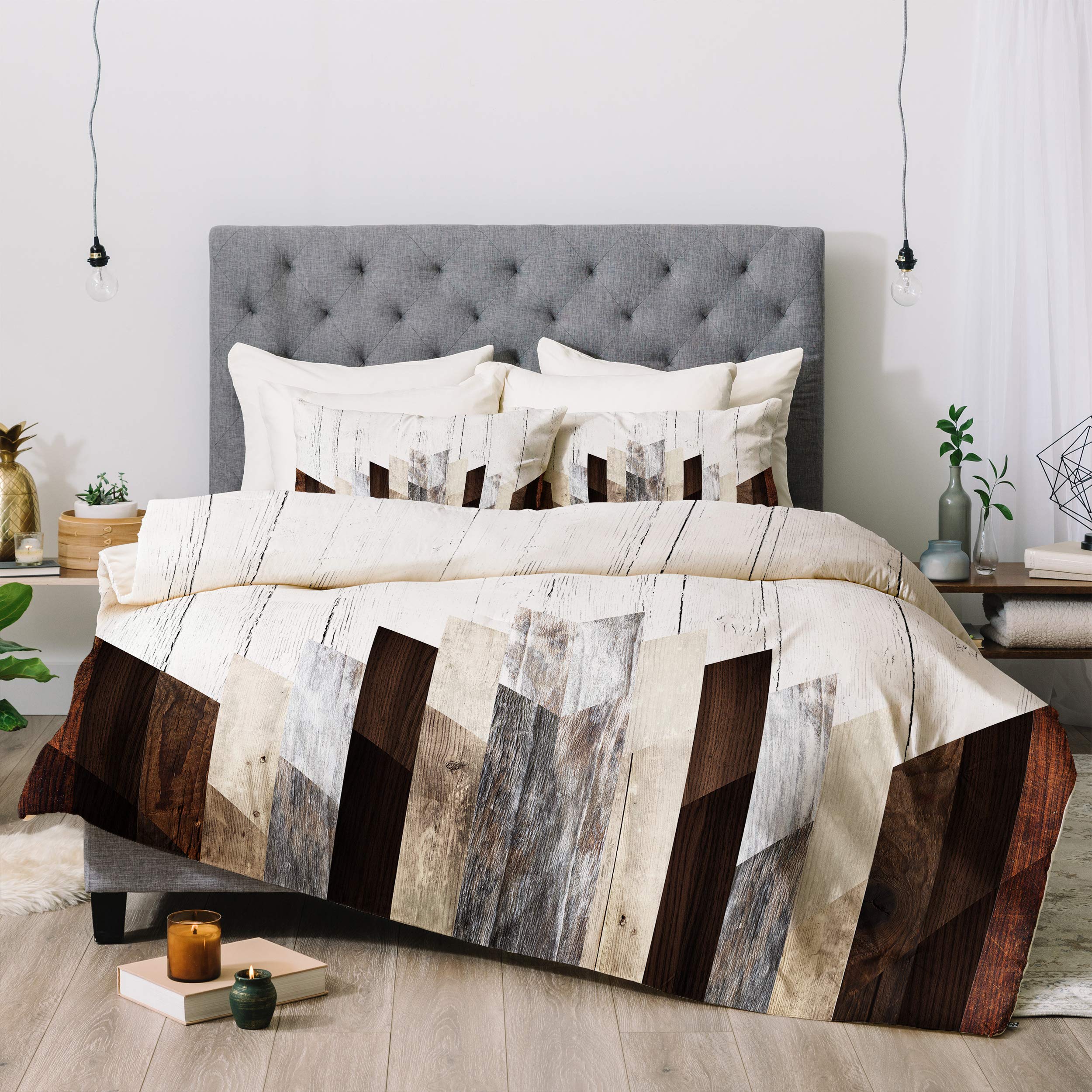 Deny Designs Iveta Abolina Geo Wood 3-Piece Comforter Set with Pillow Shams - Twin Size, Brown - Perfect for Kids' Bedrooms, Guest Rooms & Cozy Dorm Decor