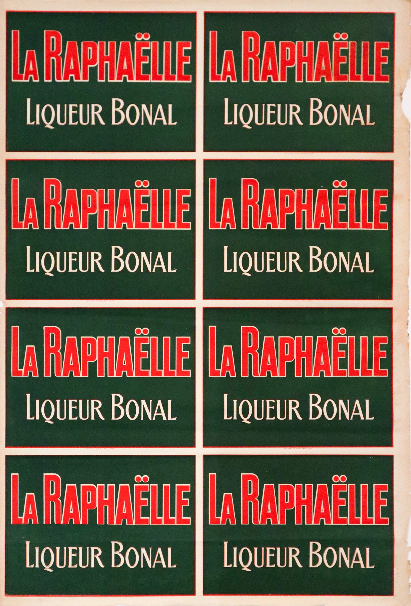 1920s French Vintage Alcohol Poster - La Raphaelle Retro Bar Decor (Red Text/Green Background) | Perfect for Home Bar, Man Cave & Vintage Themed Parties
