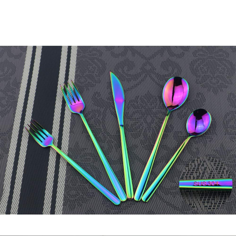 20-Piece 304 Stainless Steel Mirror Polished Rainbow Silverware Set - Knife, Fork, Spoon, Dessert Fork & Teaspoon - Dishwasher Safe - Elegant Dining for 4 - Perfect for Weddings, Parties & Fine Dining