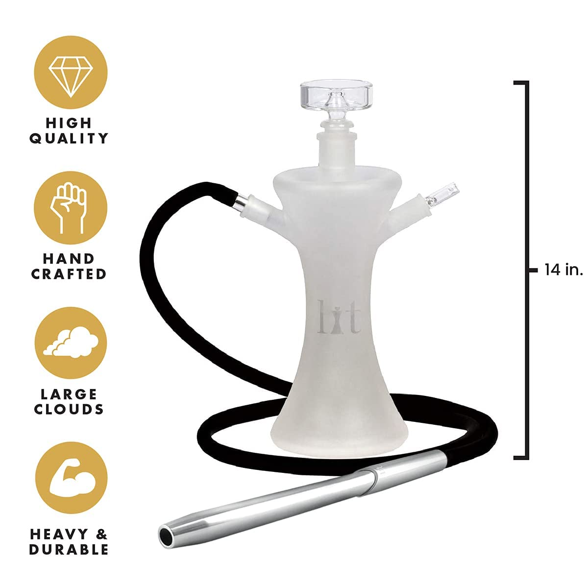 Premium VooV Lit All Glass Hookah Set - 14 Inch Frosted Glass Hookah Pipe with Silicone Hose & Modern Design for Smooth Smoking | Perfect for Home Parties, Lounges & Relaxation Sessions