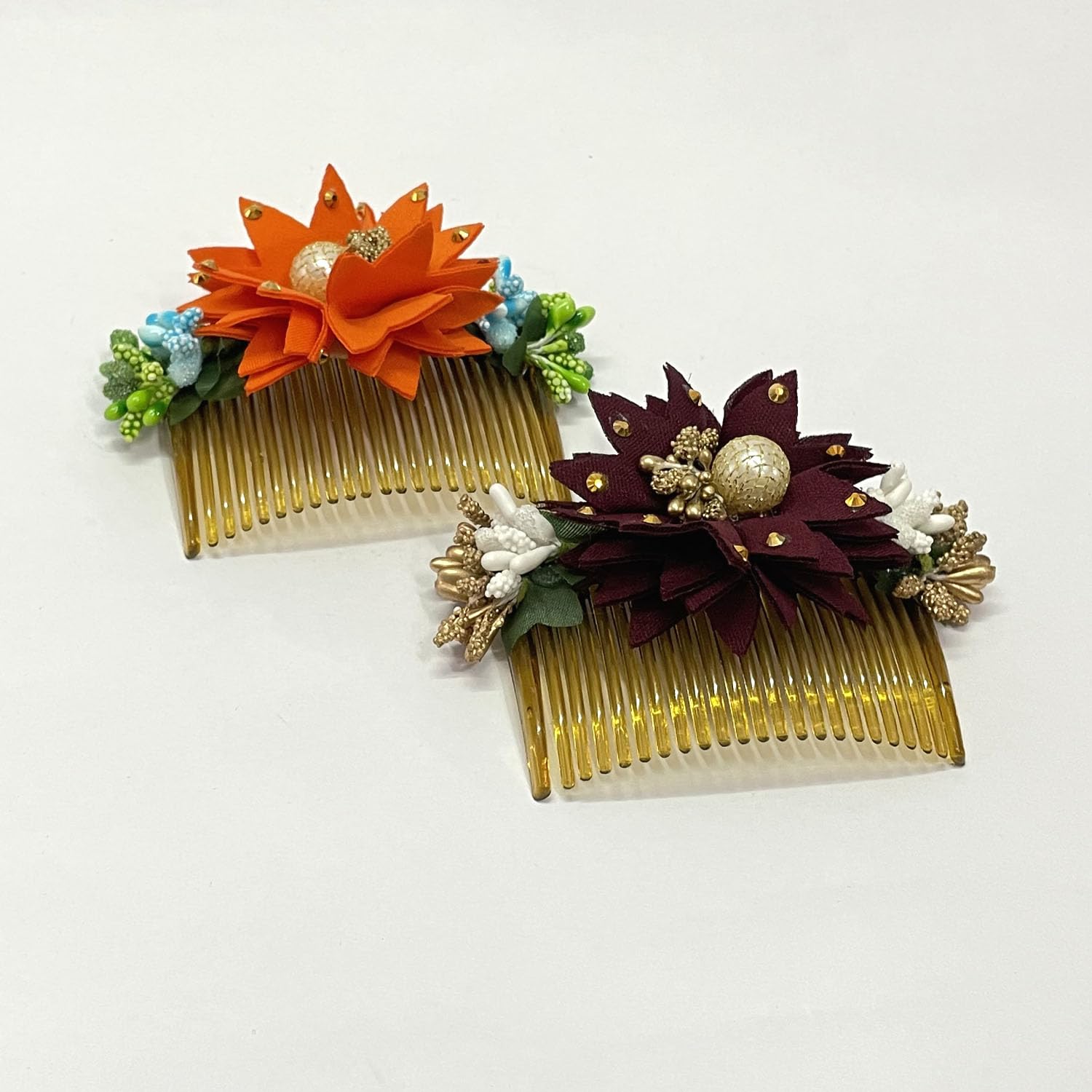 GuruEmbelish Bridal Side Flower Comb Hair Clip Set - 2Pc Wedding Hair Accessories for Brides, Bridesmaids & Special Occasions | Perfect for Updos, Buns & Formal Hairstyles