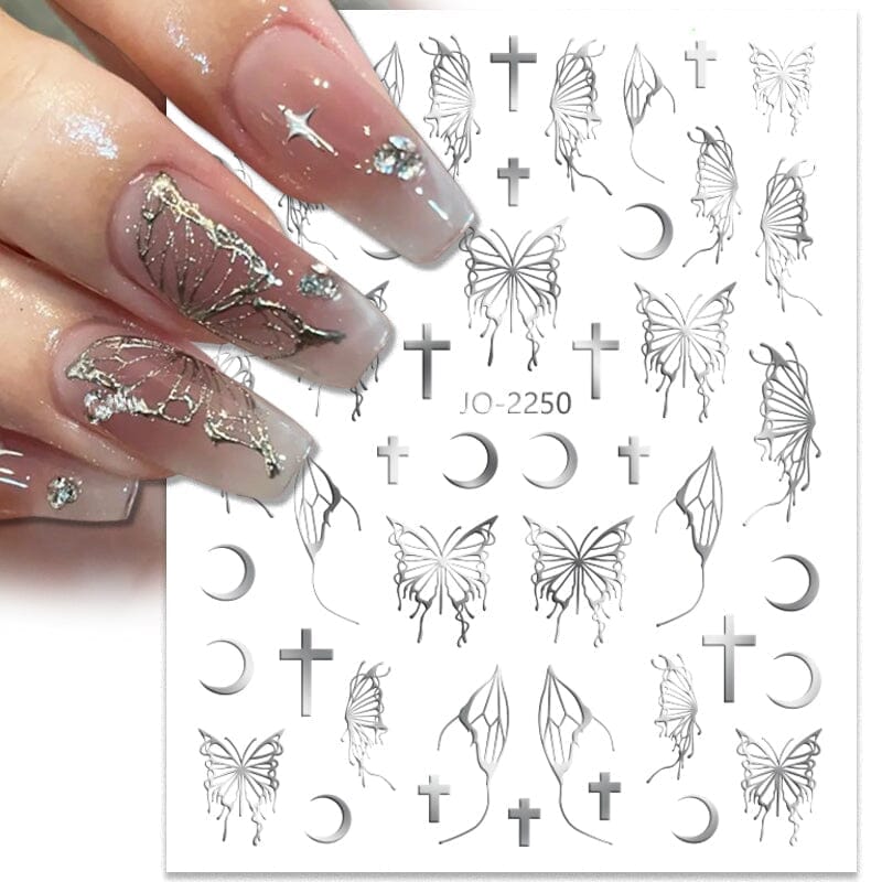 3D Hollow Butterfly Nail Stickers - Black & White Moon Cross Design #01 | DIY Nail Art for Parties, Weddings & Special Occasions