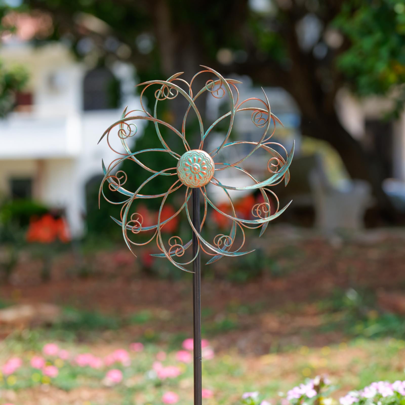 13-Inch Metal Wind Spinner for Outdoor Yard & Garden Decor - 57-Inch Tall Wind Sculpture & Pinwheel for Patio, Lawn, and Backyard