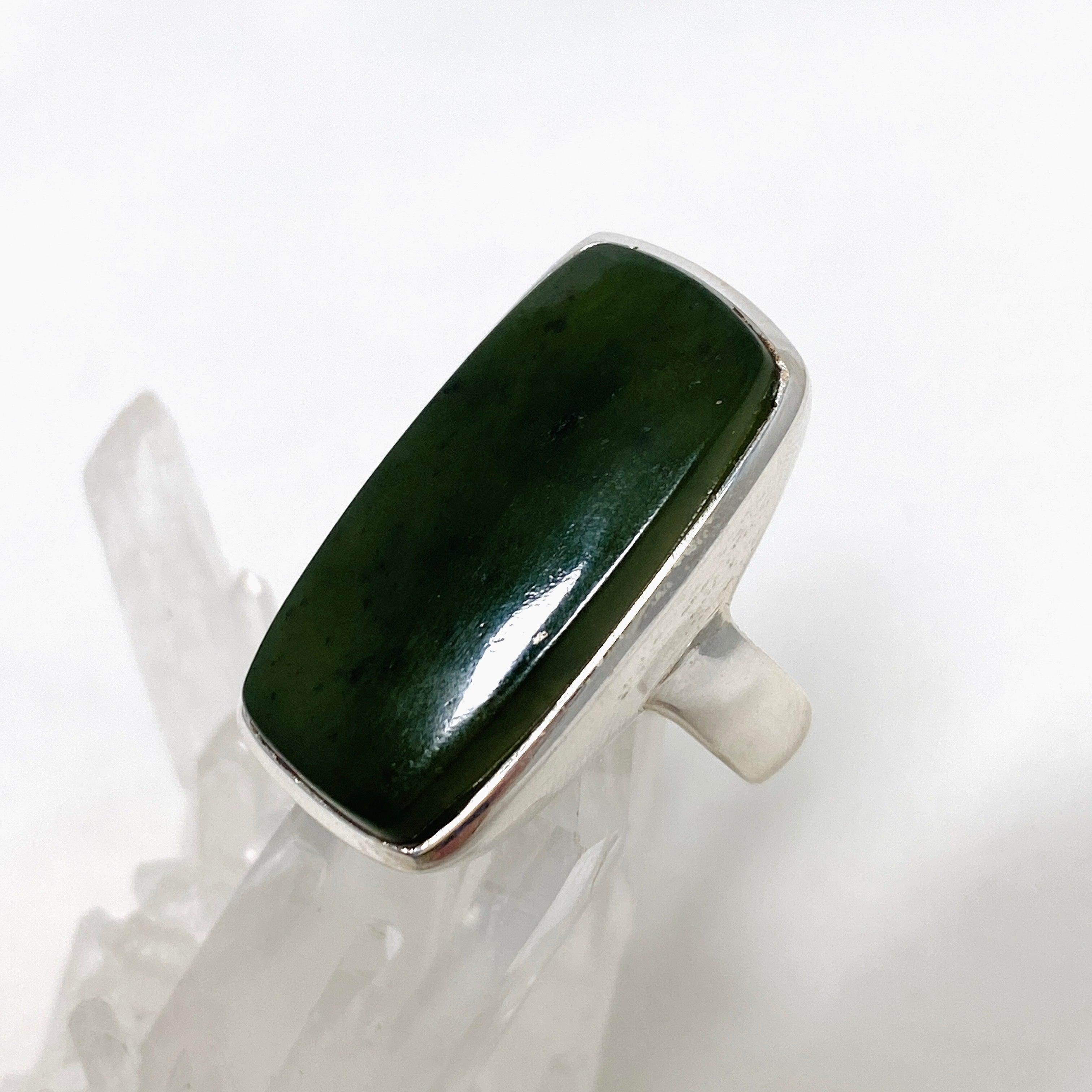 Siberian Jade Nephrite Rectangular Ring - Size 11, Handcrafted Green Gemstone Jewelry for Men & Women | Perfect for Weddings, Gifts & Spiritual Healing