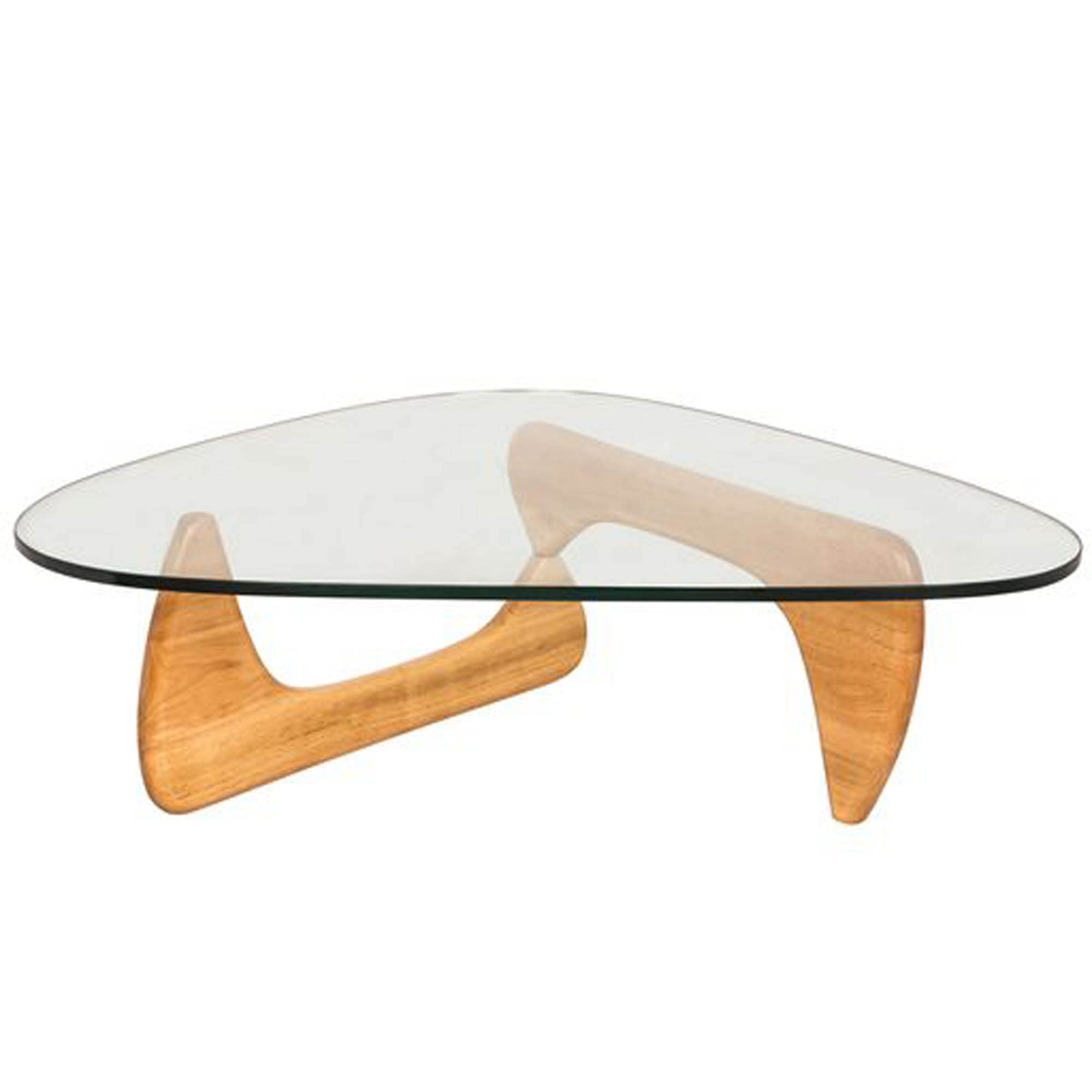 LeisureMod Imperial Triangle Wooden Glass Top Coffee Table - Natural Finish Modern Side Table for Living Room, Lounge & Office Decor