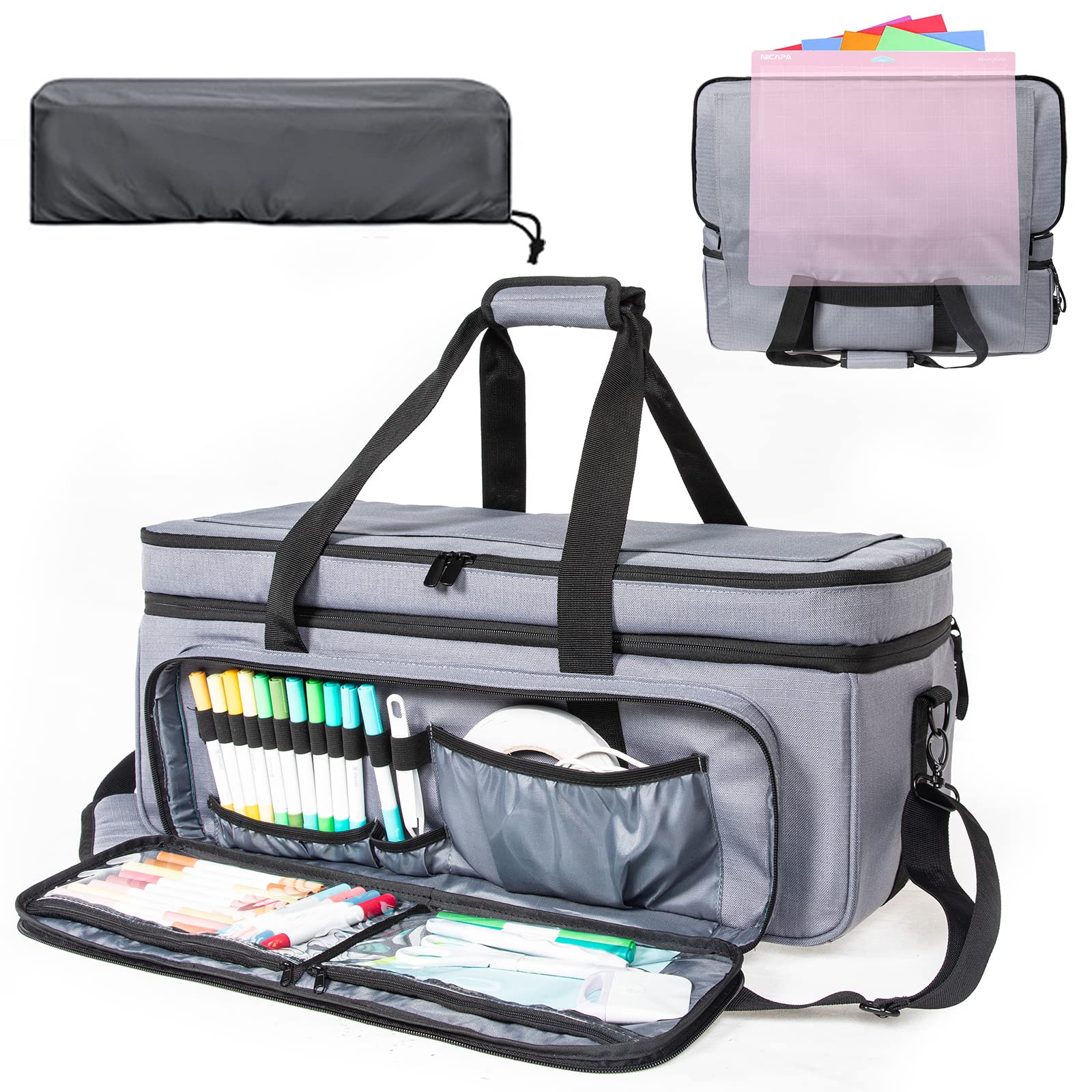 AMOIGEE Double-Layer Carrying Case with Dust Cover for Cricut Maker 3/4, Explore Air 2/3/4 - Portable Storage Organizer for Cricut Machines, Tools & Accessories - Perfect for Crafting, Travel & Home Organization