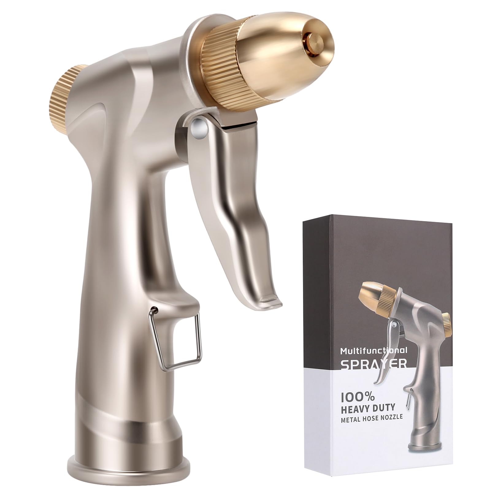 Garden Hose Nozzle - Heavy Duty Metal Water Sprayer with 4 Adjustable Spray Patterns | High Pressure Hose Nozzle for Lawn Watering, Car Washing, Patio Cleaning & Outdoor Cleaning Tasks
