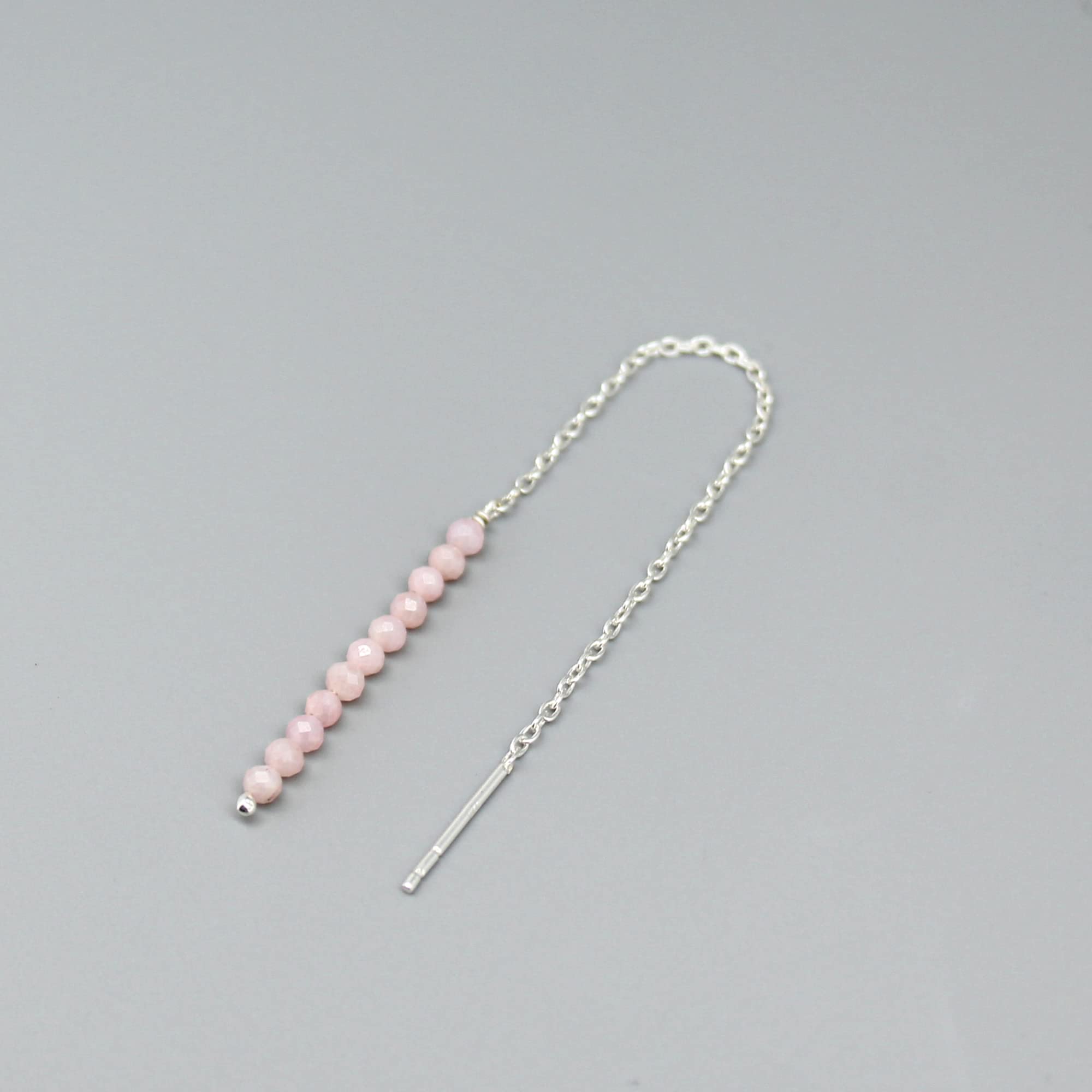 Real Pink Opal Threader Earrings for Women - Adjustable Dangle Drop Earrings, Sterling Silver Jewelry, October Birthstone Gift | Second Ear Piercing, Everyday Wear & Special Occasions