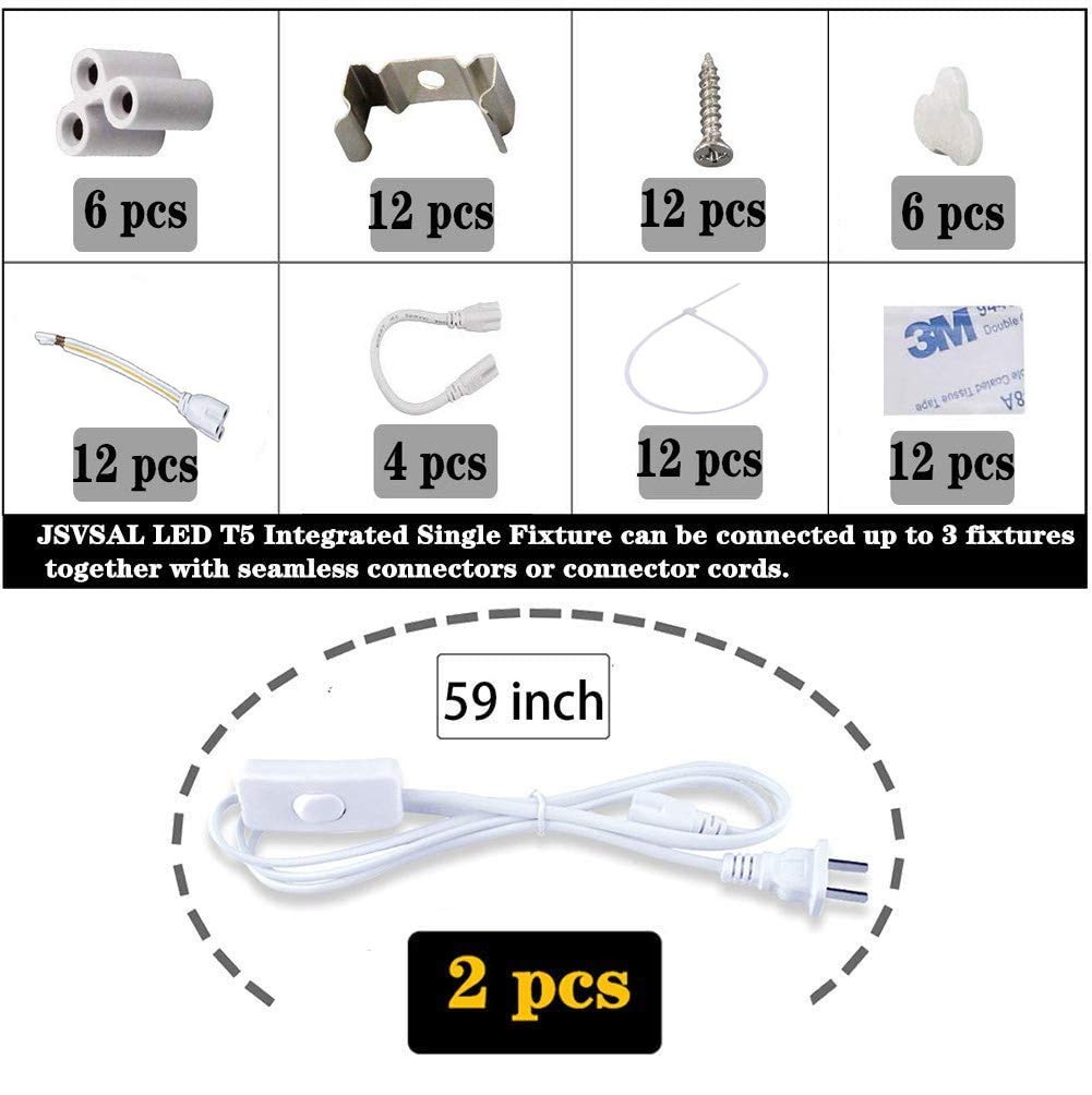 6-Pack T5 LED Full Spectrum Grow Light Strips - 2FT 60W (6 x 10W, 500W Equivalent) Integrated Plant Growing Lamp Fixture - Plug & Play Easy Installation for Indoor Plants, Greenhouse, Hydroponics & Vertical Farming - Perfect for Seedlings, Herbs & Succulents