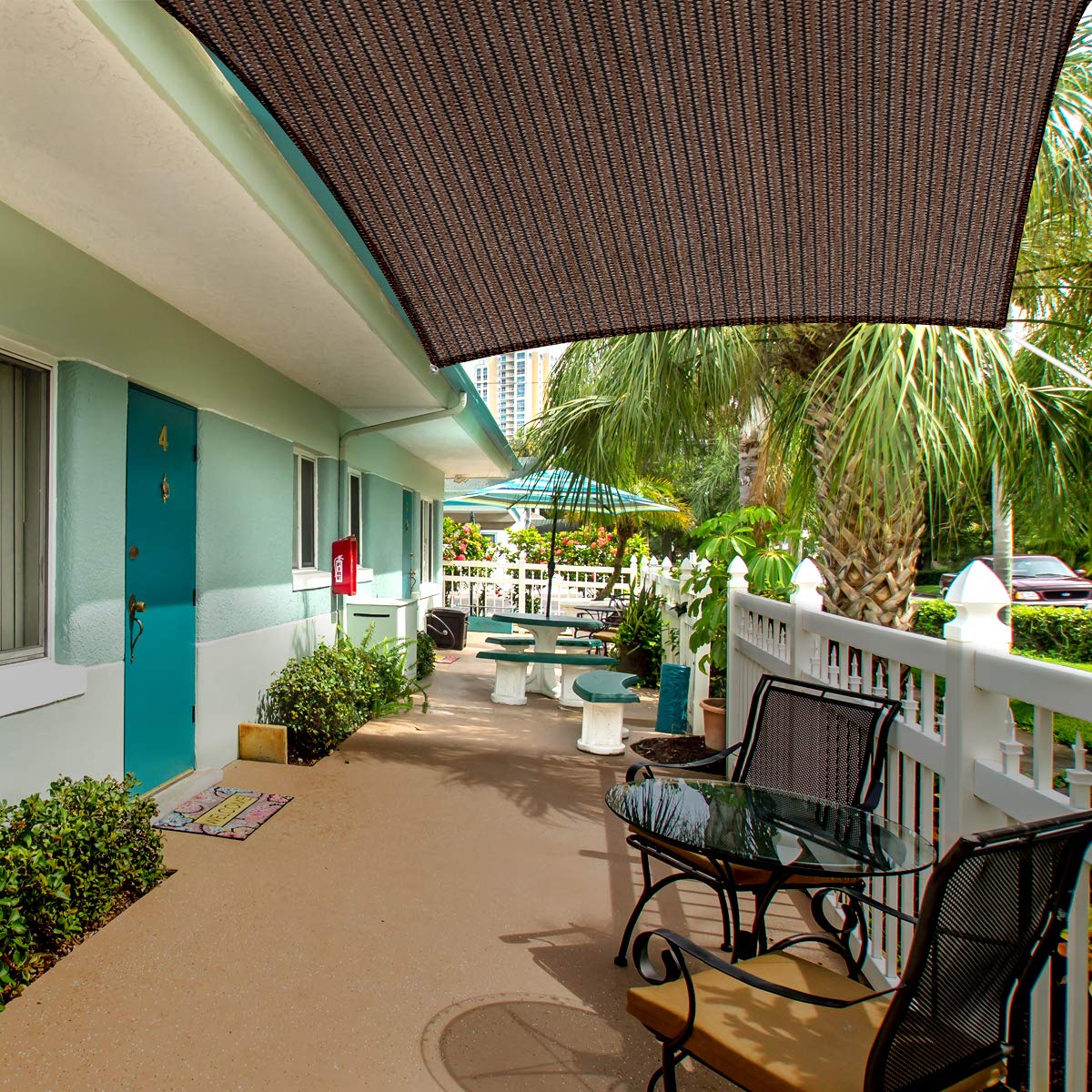 Eden's Decor 7' X 11' Brown UV-Blocking Sun Shade Sail - Outdoor Patio Cover & Pool Shade for Backyard, Garden, and Deck Protection