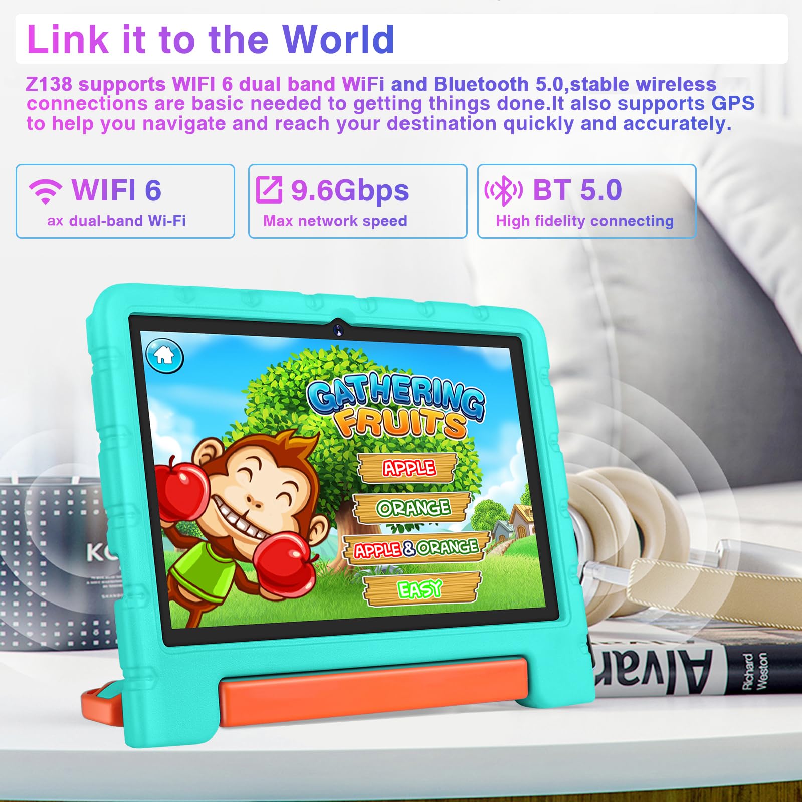 ZIOVO 10 Inch Android 13 Tablet with 12GB RAM 128GB ROM (Expandable to 1TB), 5G WiFi, Octa-Core 2.0GHz Processor, Bluetooth 5.0, 8MP+5MP Dual Camera, 6000mAh Battery - Kids Tablet with EVA Protective Case (Green) - Perfect for Online Learning, Gaming & Entertainment