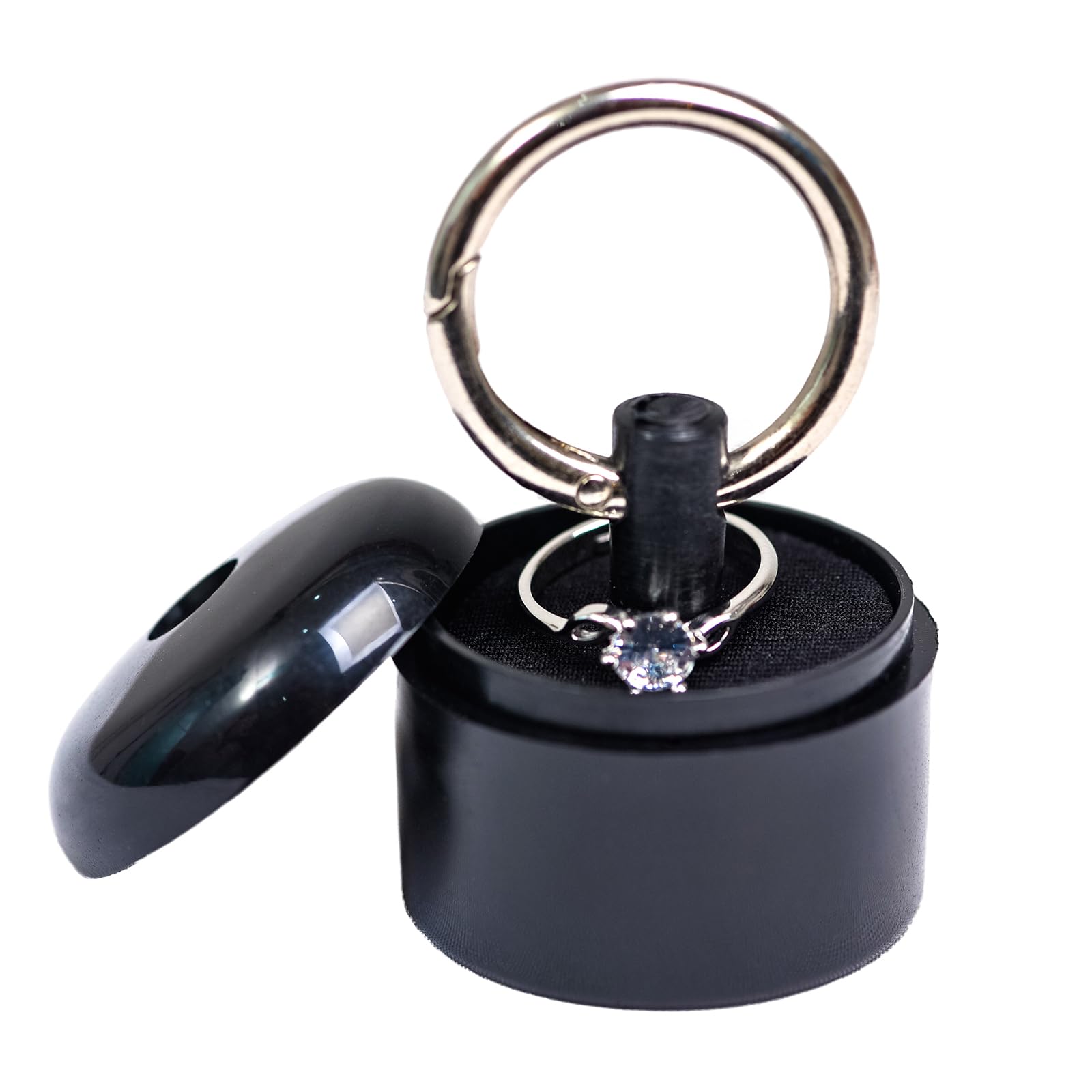 Chenxxi Jewelry Ring Holder Keychain - Portable Travel Jewelry Storage Box with Pill Case | Compact Jewelry Organizer for Women, Gym, Sports & On-the-Go | Black Jewelry Case Keychain Container