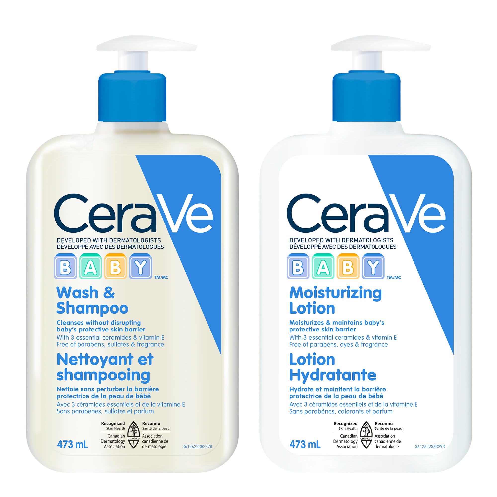 CeraVe Baby Moisturizing Lotion & Wash & Shampoo Set - 16oz (473ml) Each | Tear-Free, Gentle Formulas for Sensitive Skin | Daily Baby Bath & Skincare Routine
