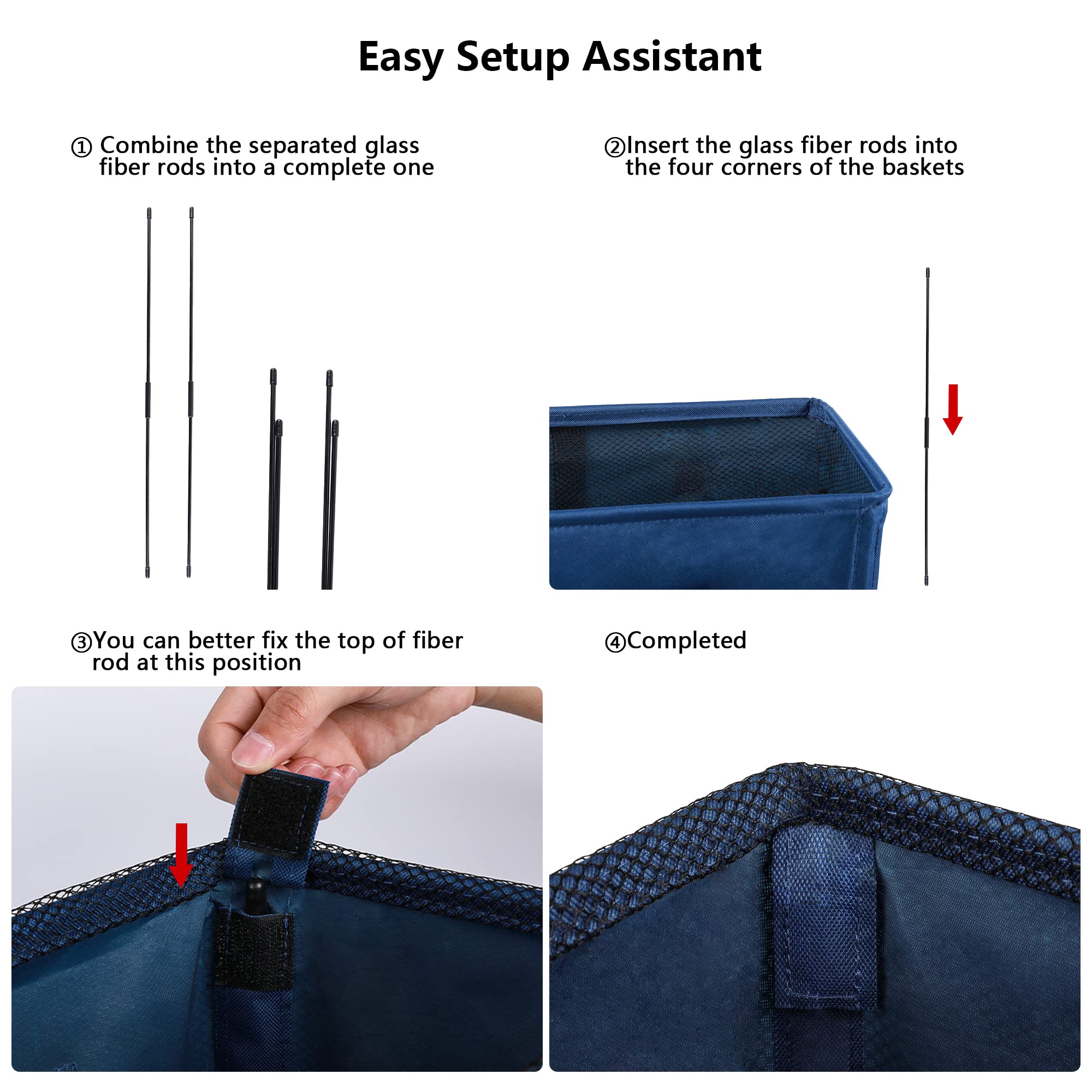 Odonata Slim Collapsible Laundry Hamper with Handles - 45L Foldable Dirty Clothes Basket, Narrow Space-Saving Laundry Bag for Small Spaces (Navy Blue) - Perfect for Apartments, Dorms, and Tight Spaces