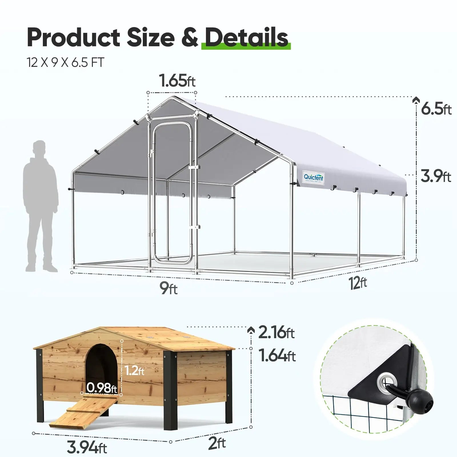 Large Metal Chicken Coop Run - Durable Outdoor Poultry Pen for Hens & Roosters - Perfect for Backyard Farming & Free Range Chicken Keeping
