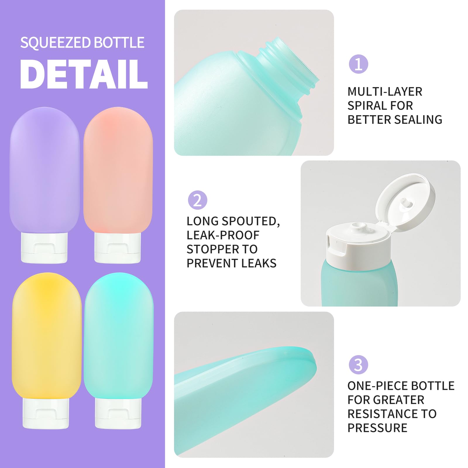 TSA Approved Travel Bottles for Toiletries - 4 Pack Leak Proof Refillable Containers for Shampoo, Conditioner & Lotion | Perfect for Airplane Carry-On, Gym & Vacation Essentials