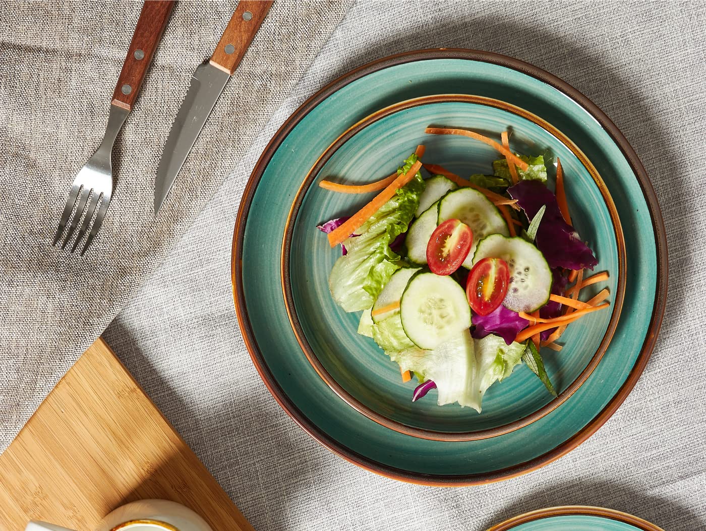 ONEMORE 8.5 inch Salad Plates & 10.5 inch Dinner Plates Set - Microwave, Oven & Dishwasher Safe Ceramic Dinnerware - Teal Blue for Home Dining, Parties & Restaurant Use