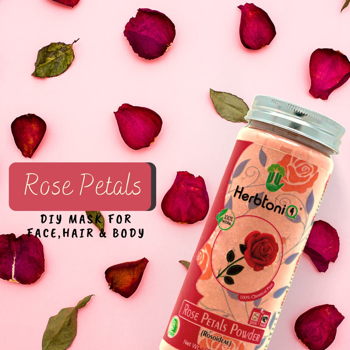 Organic Rose Petal Powder for Face & Skin Care - 100% Natural Bio Face Pack with Ayurvedic Benefits (150g) | DIY Face Masks, Spa Treatments & Glowing Skin Routine