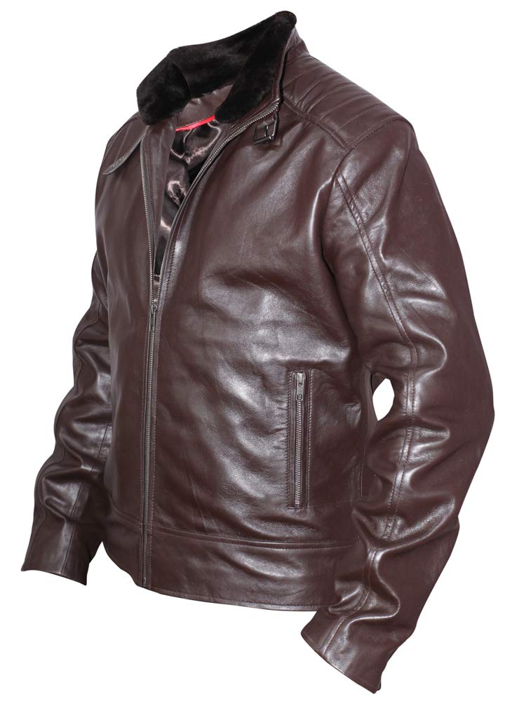 Stylish Genuine Sheepskin Leather Jacket for Men with Removable Fur Collar - VM1921837 | Winter Fashion Outerwear for Casual & Formal Occasions