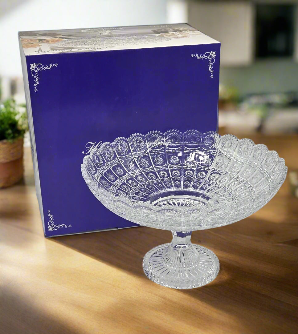 12.5-Inch Glass Footed Bowl - Elegant Serving Bowl for Salads, Desserts, and Party Dishes - Perfect for Entertaining, Dining, and Home Decor