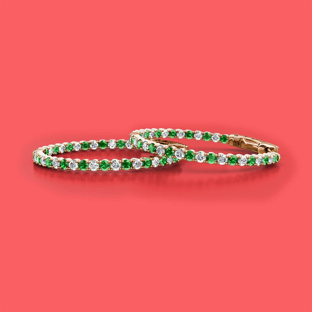 14K Rose Gold Green Garnet & Natural Diamond Inside-Out Hoop Earrings 2.93 ctw - Elegant Jewelry for Women, Perfect for Weddings, Parties & Special Occasions