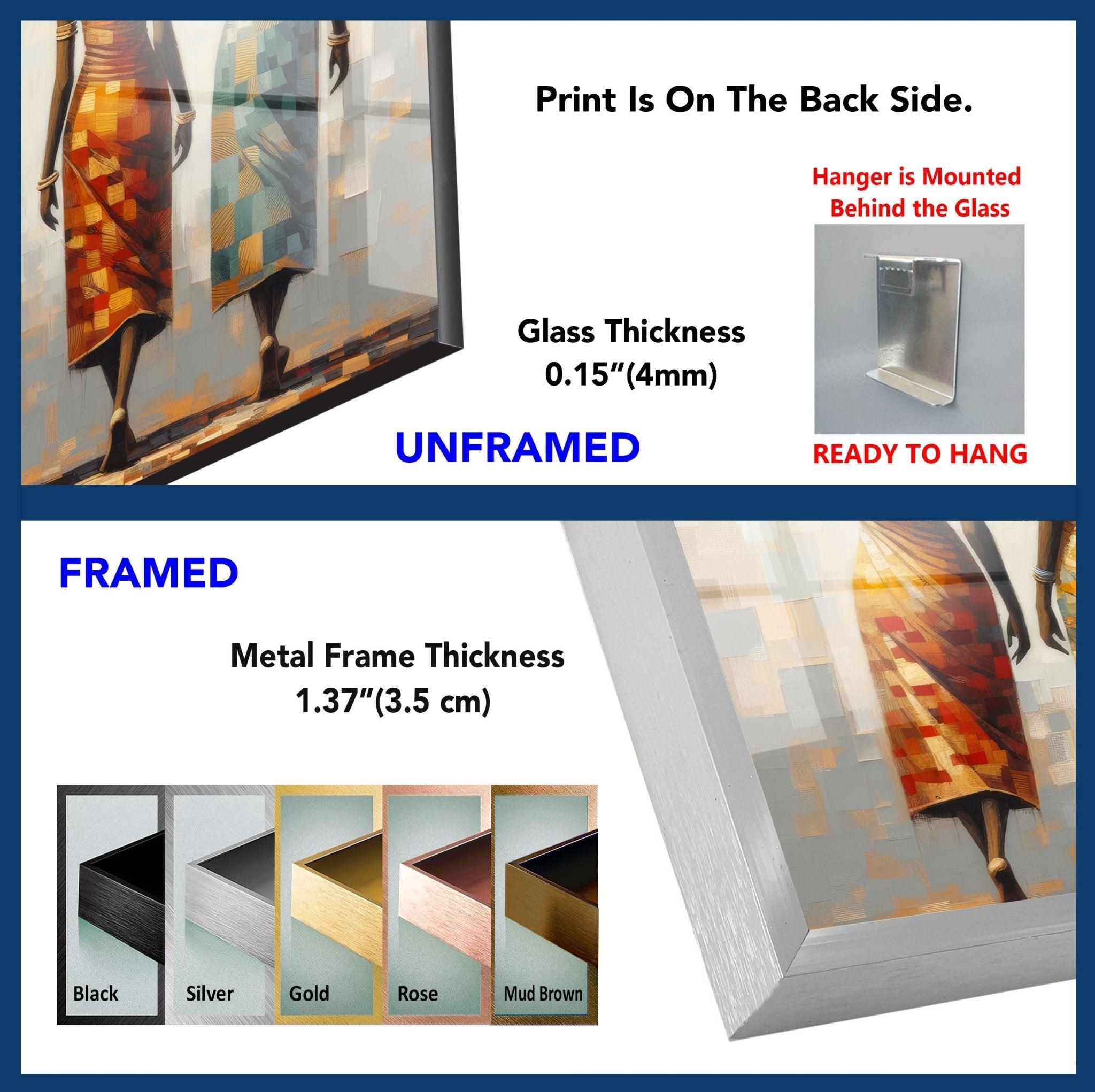 African Women Glass Wall Art - Handmade Elegant Home Decor for Living Room, Bedroom & Office - Perfect for Boho, Modern & Ethnic Interior Design Styles