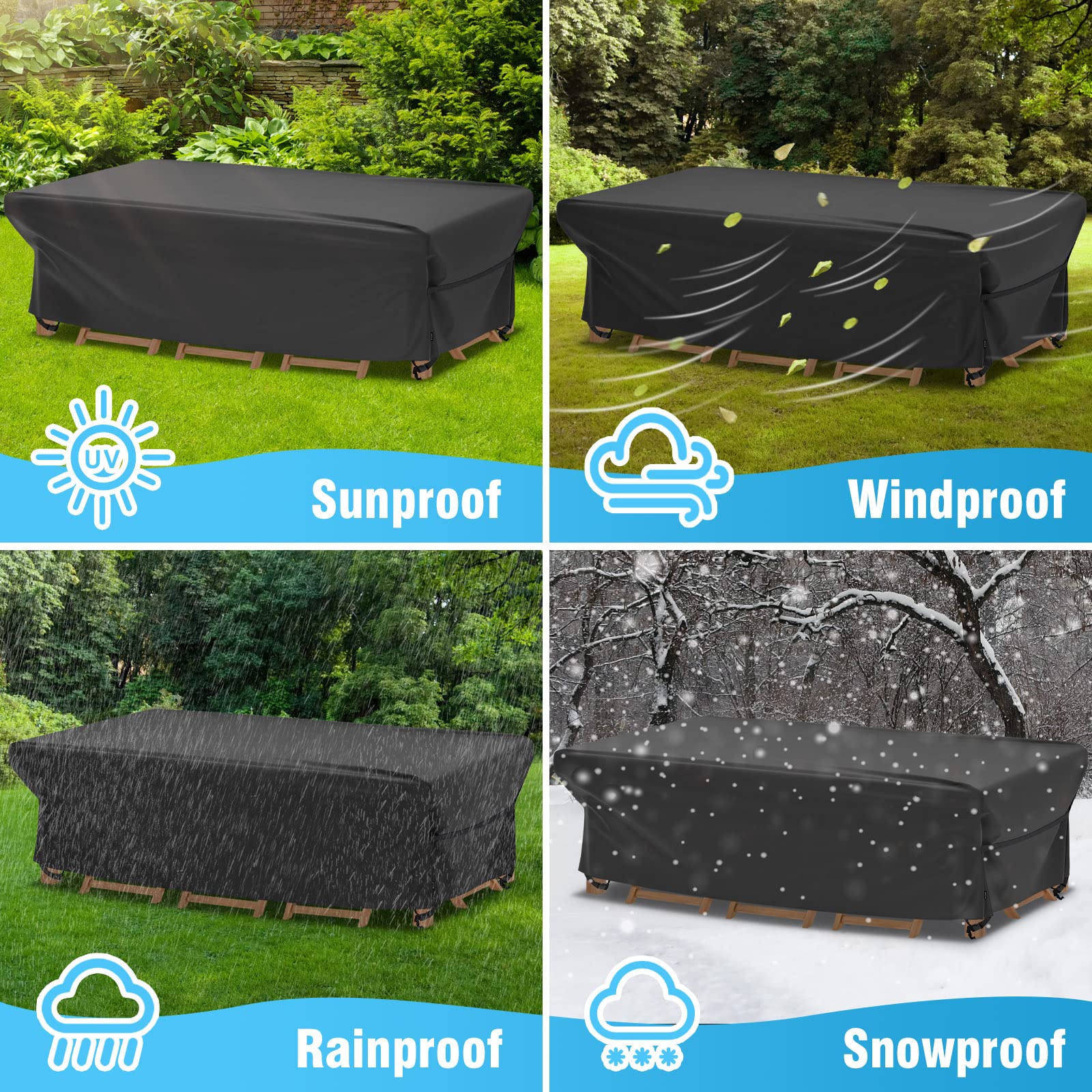Velway Waterproof Rectangle Patio Table Cover 84”Lx52”Wx29”H - Heavy Duty Oxford Fabric Outdoor Dining Table & Chairs Cover - Tear & Wind Resistant, Dust Proof Furniture Protection for Winter - Perfect for Backyard, Deck, Garden and Outdoor Dining Areas