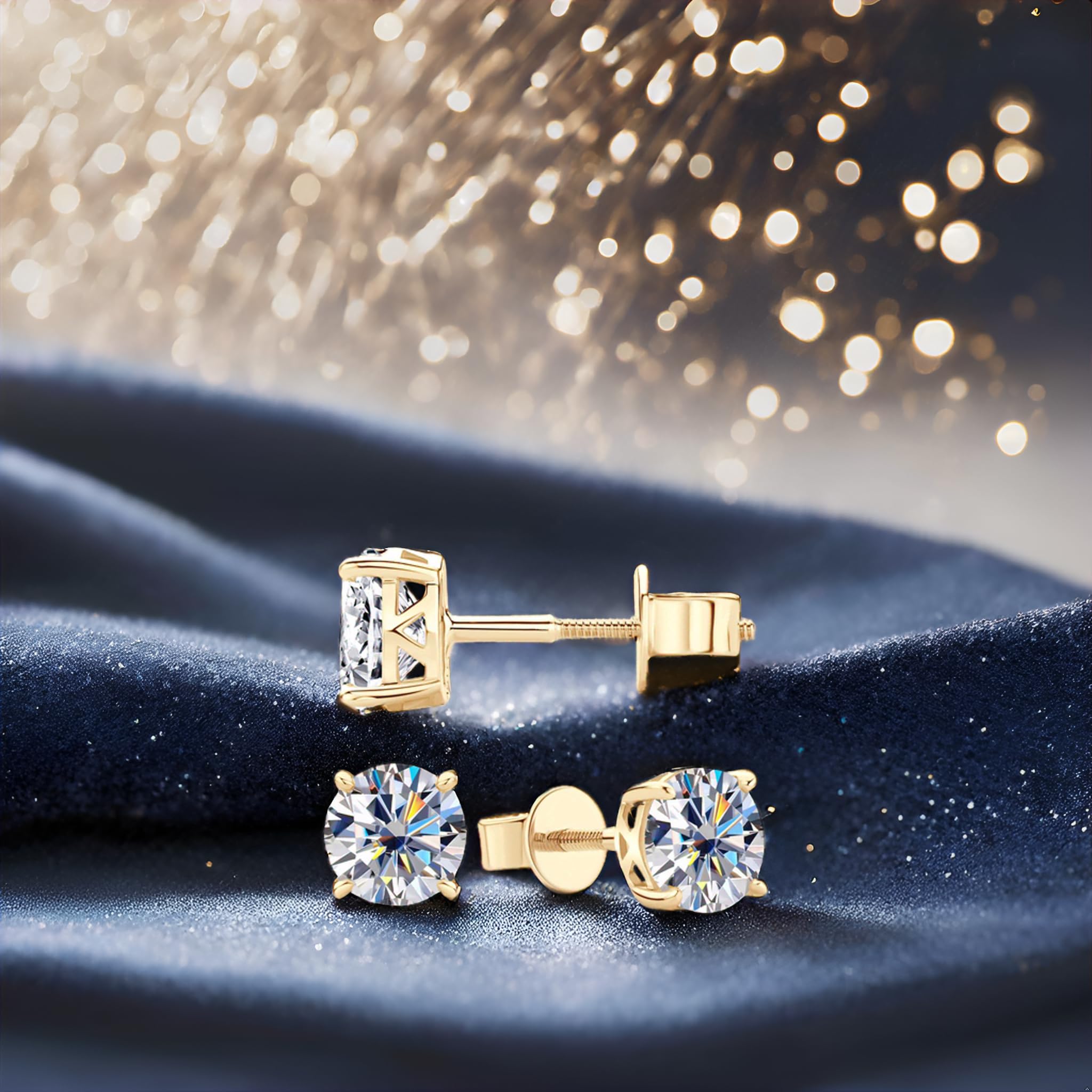 Lab-Created Moissanite Stud Earrings 1.60cttw 6mm Round Cut in 10K Real Yellow Gold, Screw Back Secure Solitaire Studs for Men & Women - Perfect for Everyday Wear, Anniversary Gifts & Special Occasions