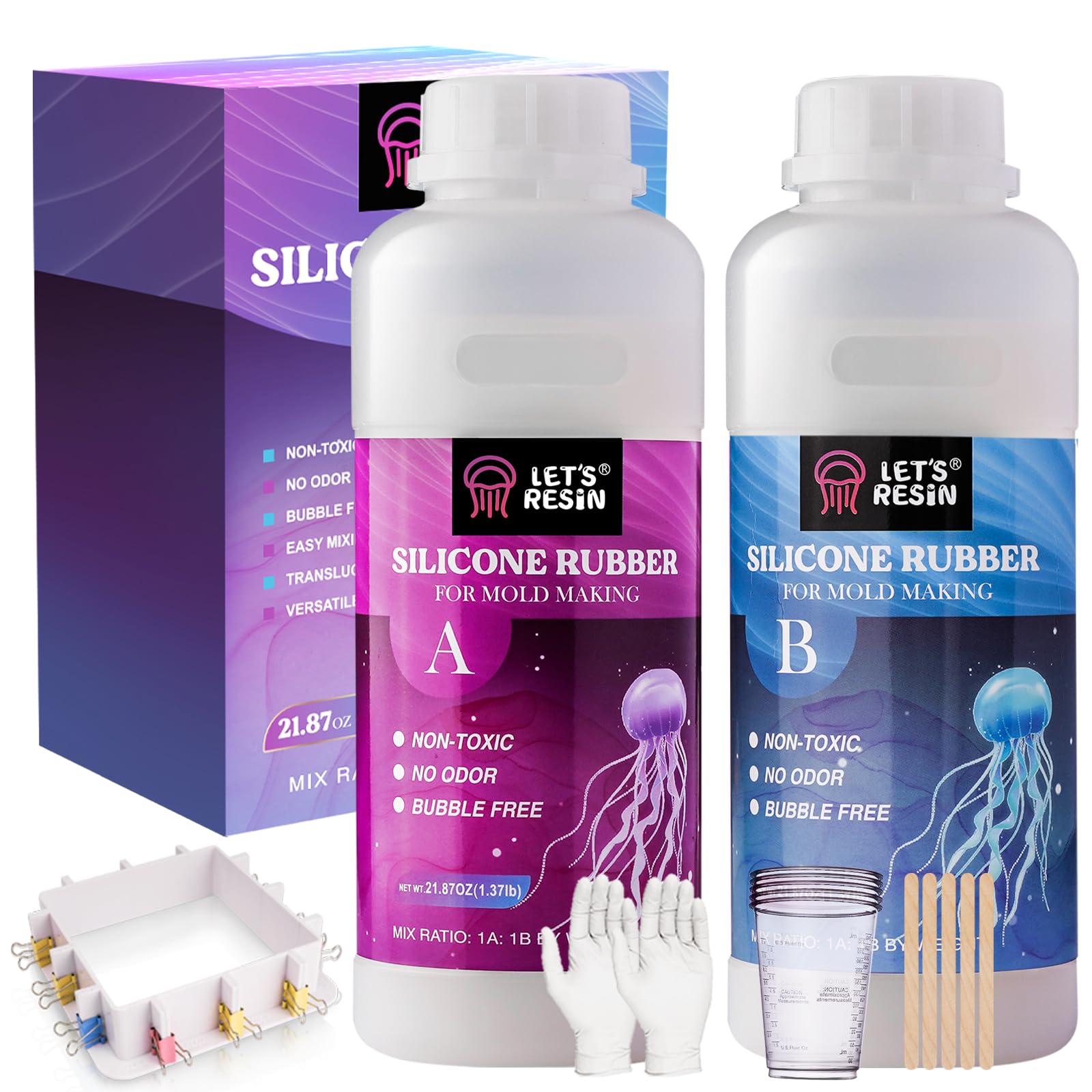 Premium LET'S RESIN Silicone Mold Making Kit - 43oz Platinum Liquid Silicone Rubber with Mold Housing & Mixing Cups | Fast-Cure Food-Grade for Resin Casting, DIY Crafts, Soap Molds & Jewelry Making | Perfect for Epoxy Art, Candle Making & Home Decor Projects