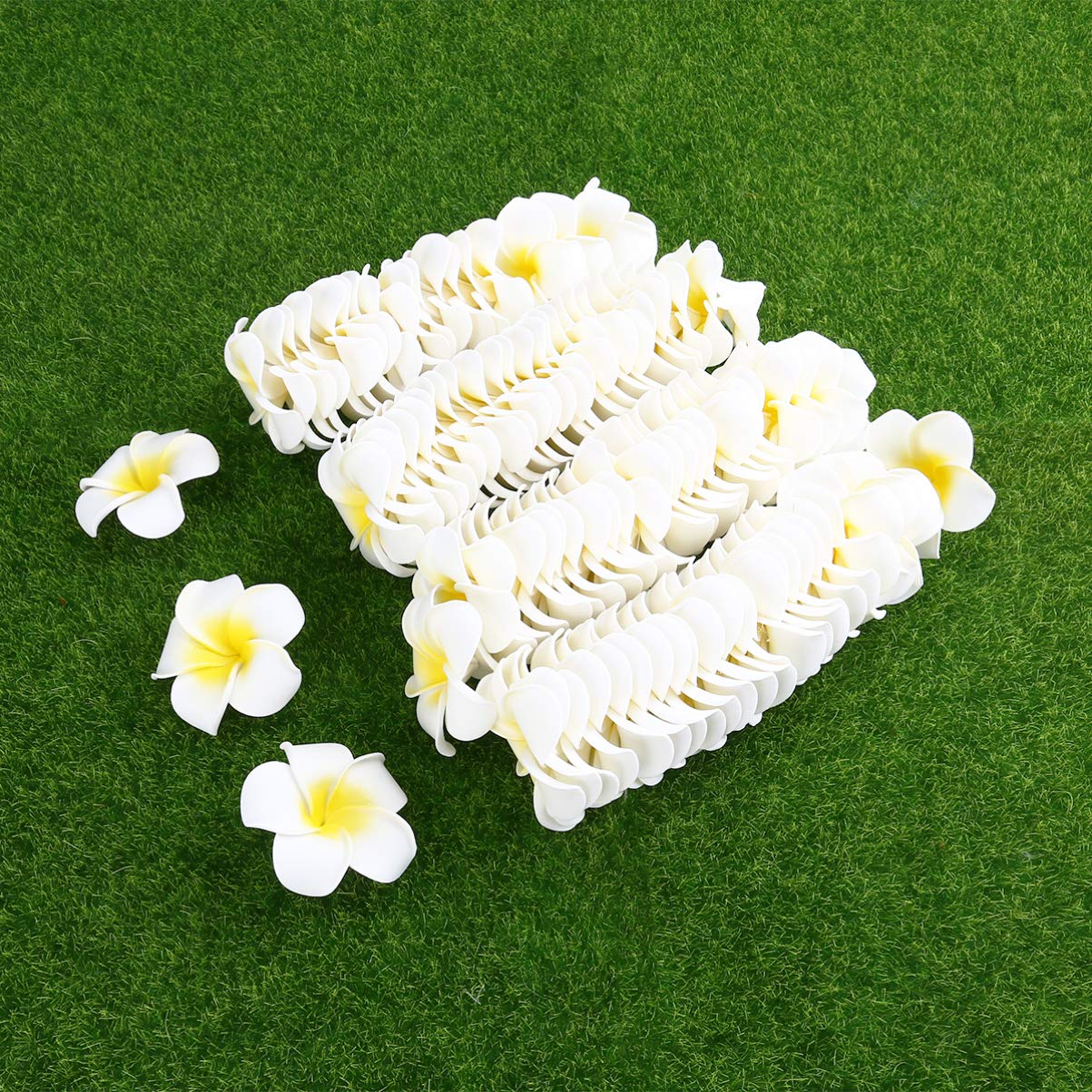 100pcs Artificial Frangipani Flowers - Hawaiian Wedding Leis, Hair Wreaths & Clips - 6cm White Foam DIY Bridal Bouquet Accessories for Beach Weddings, Luau Parties & Tropical Themed Events
