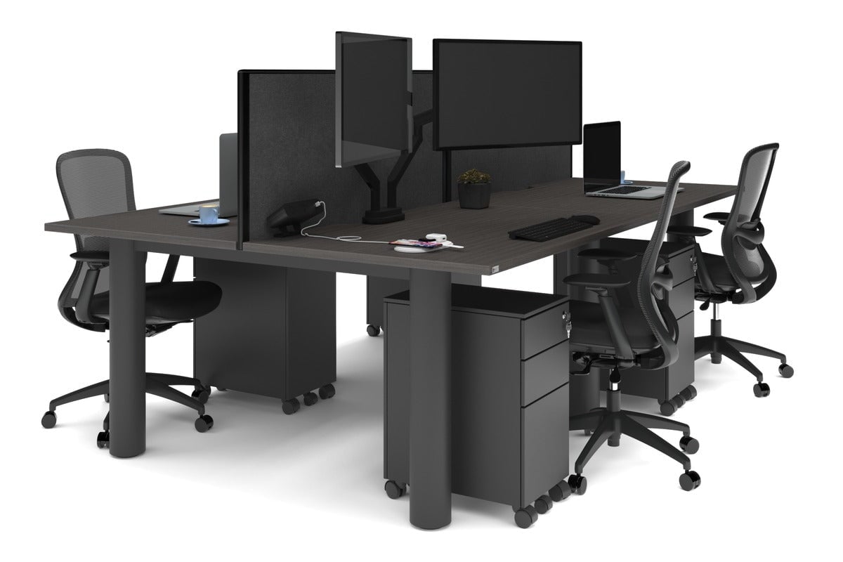 4-Person Office Workstation with Quadro Cylinder Legs - 1200L x 800W Desk with Cable Management Scallop for Modern Workspaces & Collaborative Office Environments