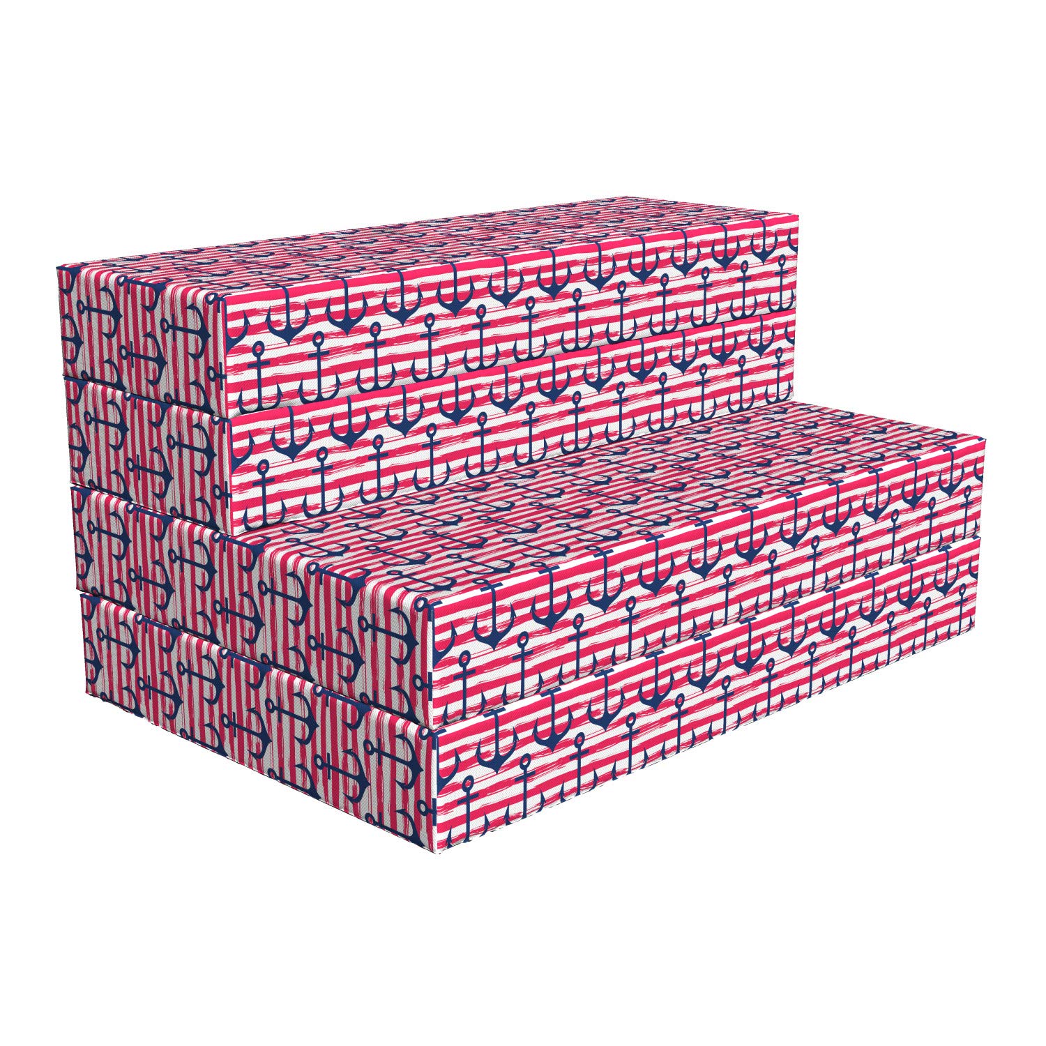 Ambesonne Foldable Mattress - Blue Anchors & Harbour Stripe Design, 74.8