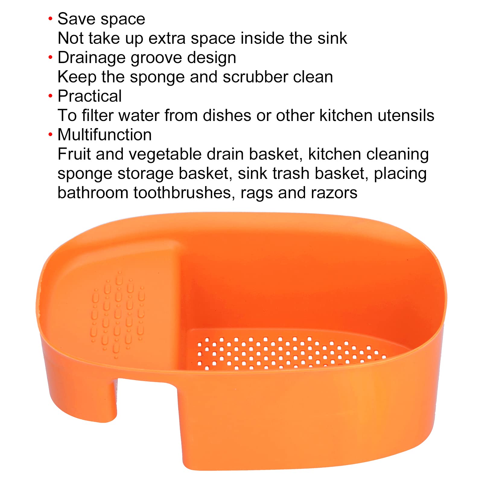 Stainless Steel Sink Drain Rack - 3x8.3 Inch Kitchen Vegetable Fruit Colander & Leftover Filter Basket - Perfect for Washing Produce, Draining Pasta, and Organizing Kitchen Utensils (Orange)