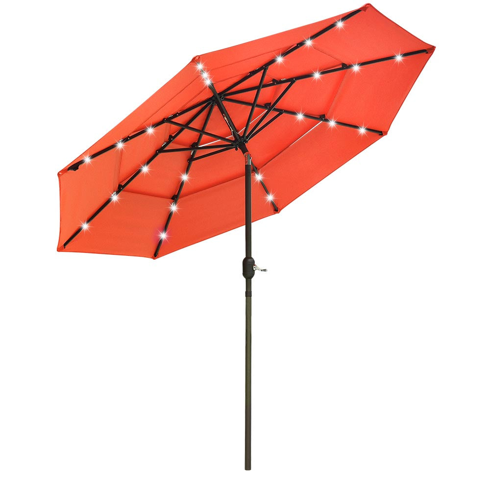9 ft 3-Tier Outdoor Patio Umbrella with LED Lights & 8 Sturdy Ribs - Perfect for Backyard, Poolside, and Beach Relaxation | TheLAShop