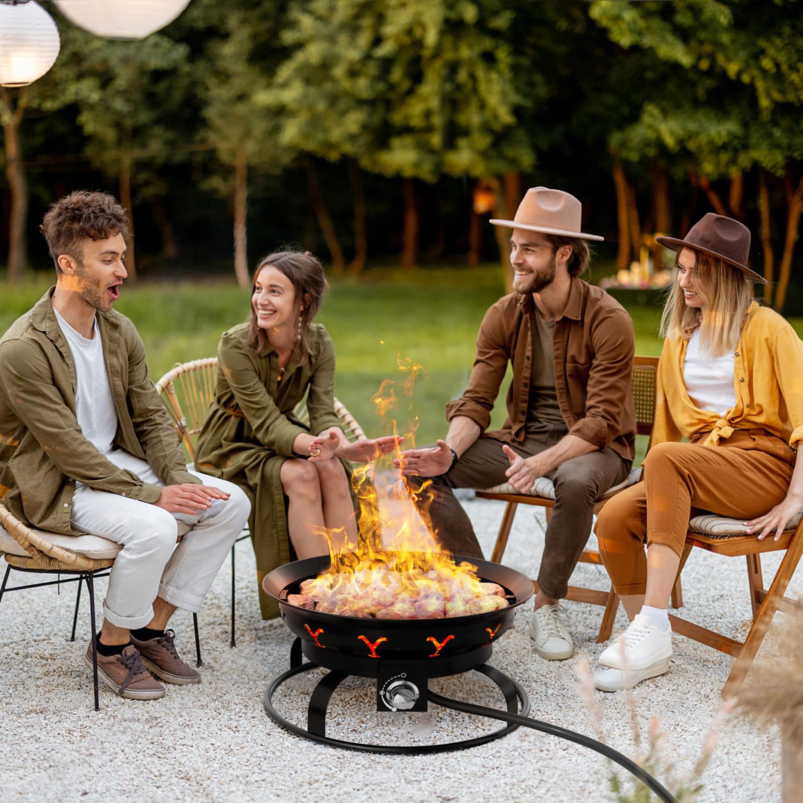 Portable Propane Fire Pit for Camping & Backyard - Outdoor Gas Fire Bowl with Lid, Round Patio Heater for Deck, Garden, Picnic, RV Travel - Perfect for Cozy Nights & Outdoor Gatherings