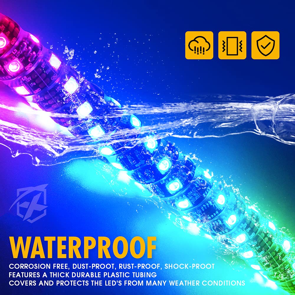 Xprite 4FT Spiral RGB LED Whip Light with RF Remote - Waterproof ATV/UTV Light Bar for Polaris RZR XP 1000, Can Am Maverick X3, Yamaha | Flag Dancing Chase Lights for Off-Road Adventures, Night Riding & Desert Racing