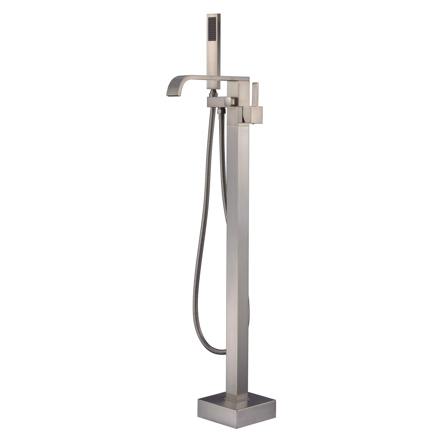 Freestanding Bathtub Faucet - Brushed Nickel Floor Mount Tub Filler with Single Handle & Hand Shower - Durable Brass Construction for Modern Bathrooms | Perfect for Spa-Like Relaxation and Luxurious Bath Experiences