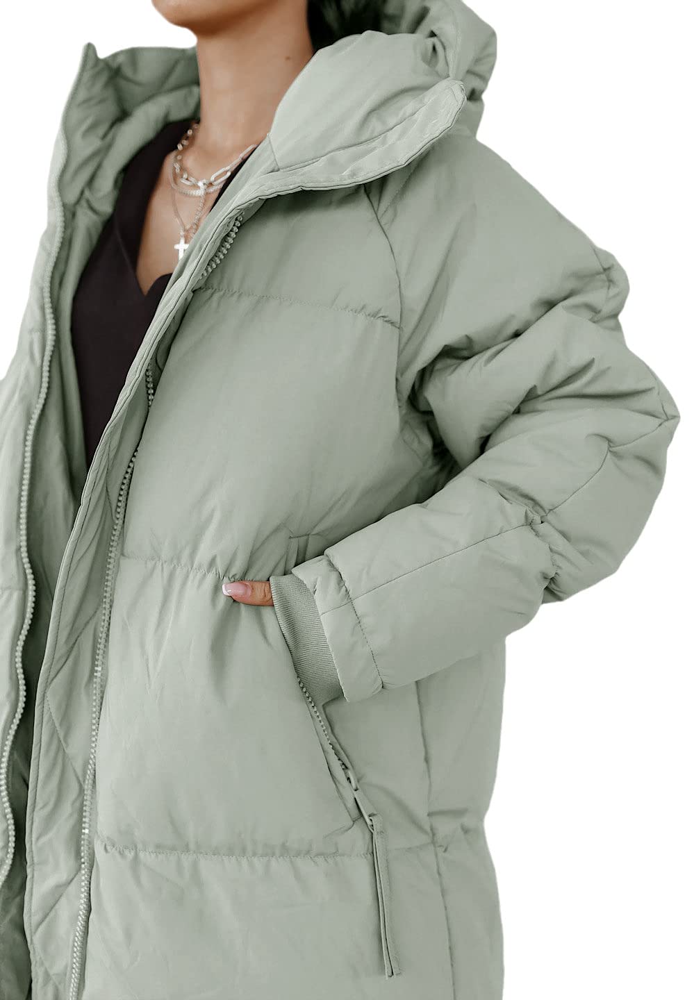 Shanfetl Women's Long Quilted Puffer Jacket with Hood - Maxi Length Winter Coat, Warm Long Sleeve Padded Outerwear for Cold Weather | Perfect for Snow Days, Commuting & Outdoor Activities