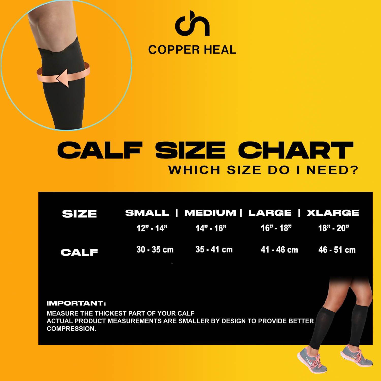 COPPER HEAL CALF Copper Compression Sleeves (1 Pair) - Best for Exercise, Sports Recovery & Pain Relief - Muscle Strains, Shin Splints, Leg Support - Unisex for Men & Women - Perfect for Running, Gym Workouts & Post-Training Recovery