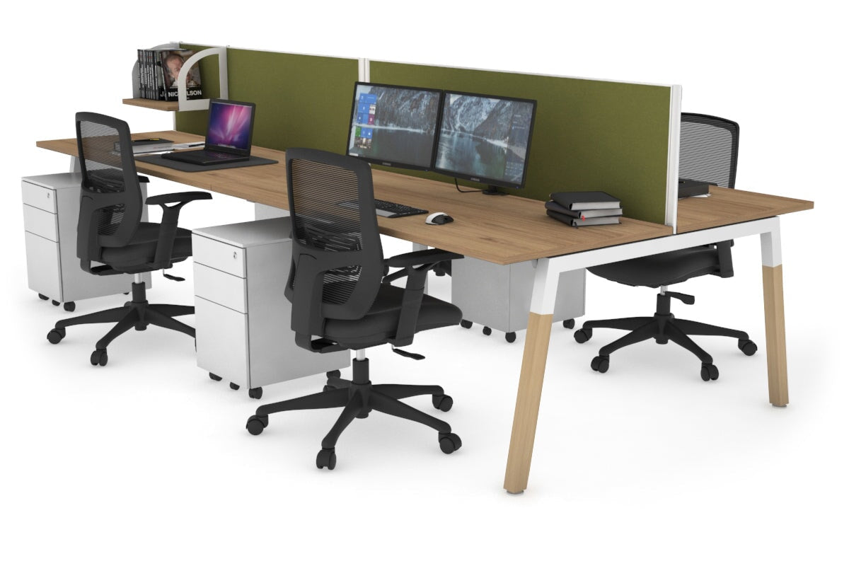 Quadro A Legs 4-Person Office Workstation with Wood Legs & Cross Beam [1800L x 700W] - Perfect for Collaborative Workspaces, Home Offices, and Modern Work Environments