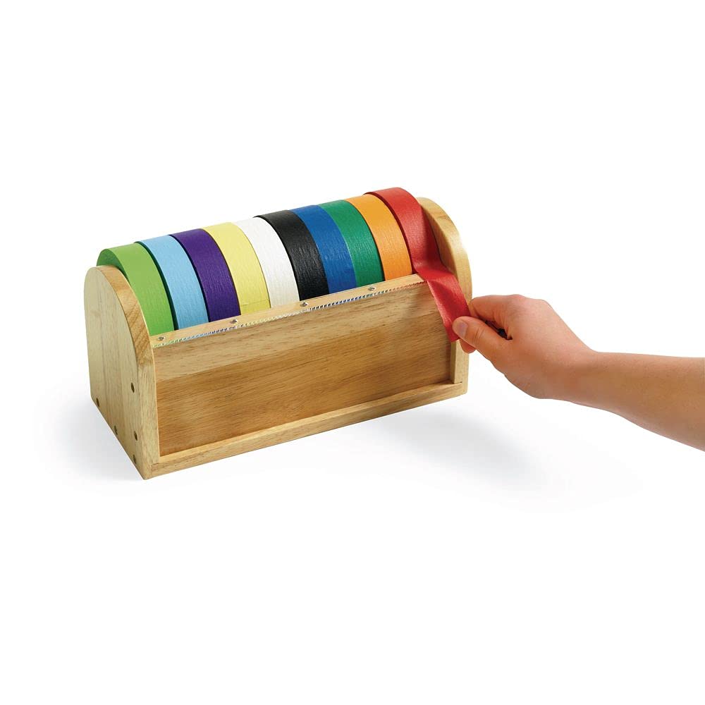Colorations Tape Dispenser with 10 Rolls of 1 Inch Colored Masking Tape - Perfect for Arts & Crafts, DIY Projects, School Supplies, and Home Office Organization