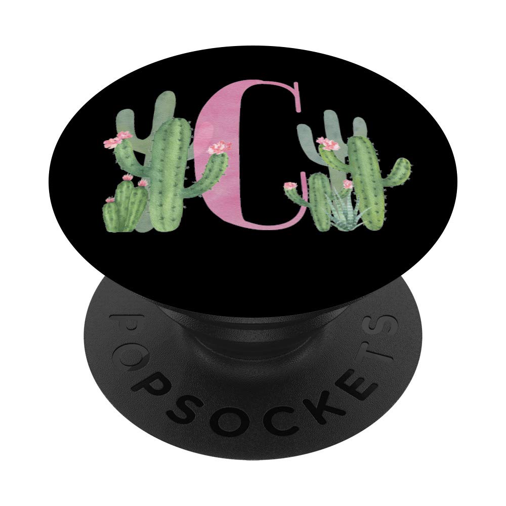 Pink and Black Watercolor Monogram Letter C Cactus Design - Perfect for Personalized Gifts, Home Decor, and Stationery