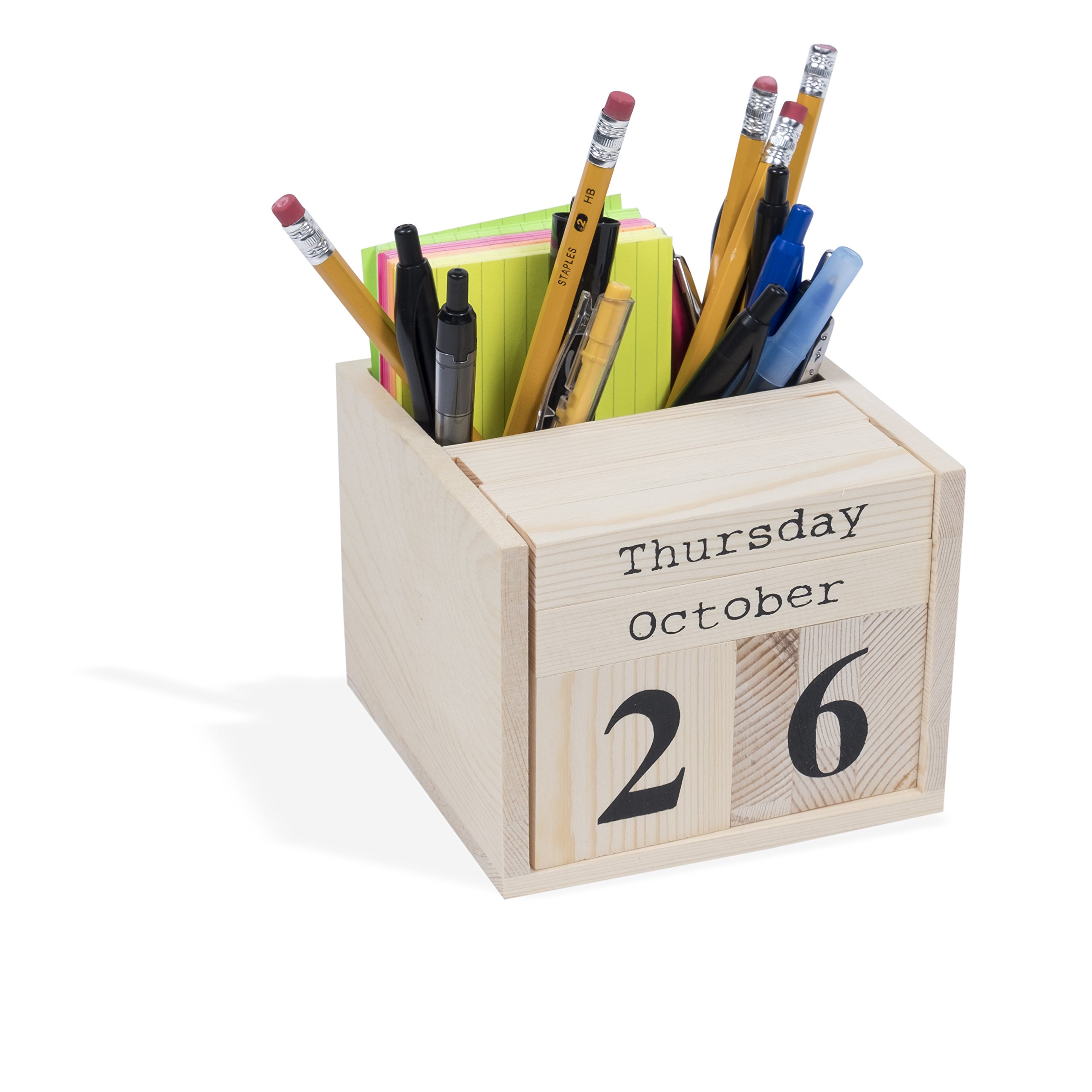 Brightmaison BGT Dexo Wooden Desk Organizer Set - Pen Holder & Desk Calendar - Unfinished DIY Wood Craft for Office & Home Decoration - Perfect for Organizing Stationery, Notes & Daily Planning
