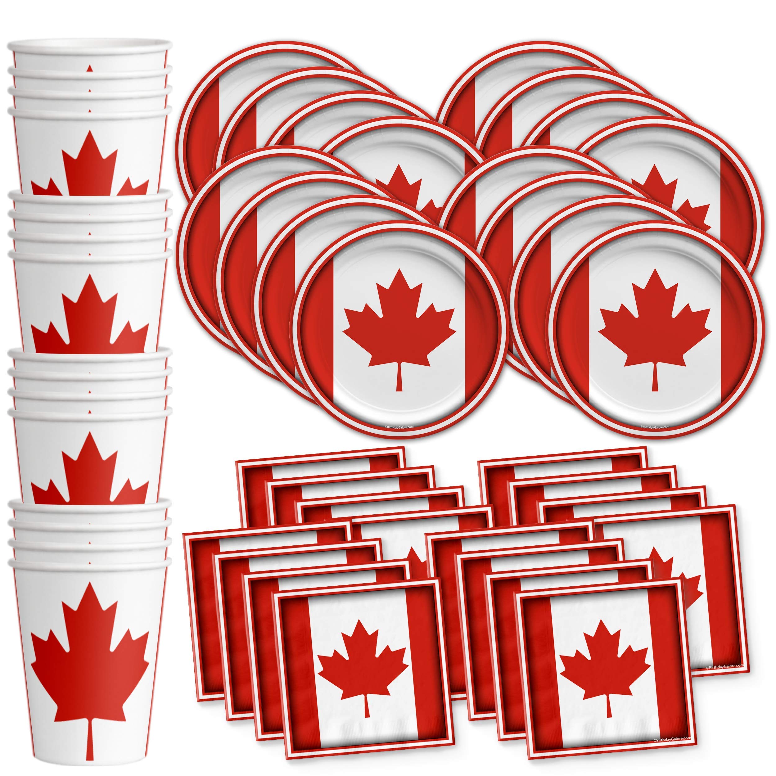 Canada Flag Themed Party Supplies Set - 16-Piece Tableware Kit with Plates, Napkins & Cups for Canada Day, Birthday & Patriotic Celebrations