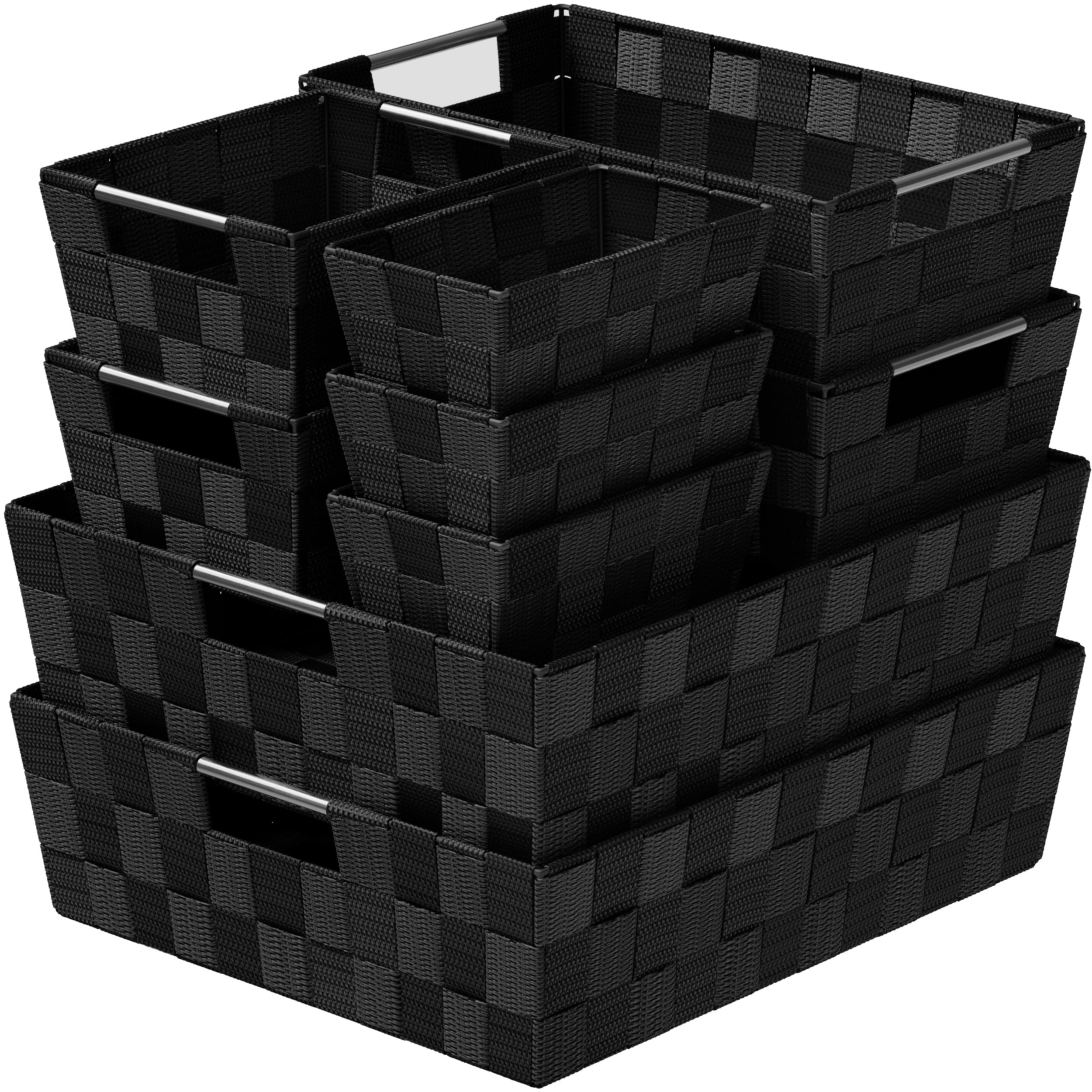 NEATERIZE Closet Organizer Baskets - Set of 9 Black Storage Bins for Laundry, Baby Clothes, Nursery, Linen Closet & Pantry Organization | Perfect for Shelves, Drawers & Home Storage Solutions