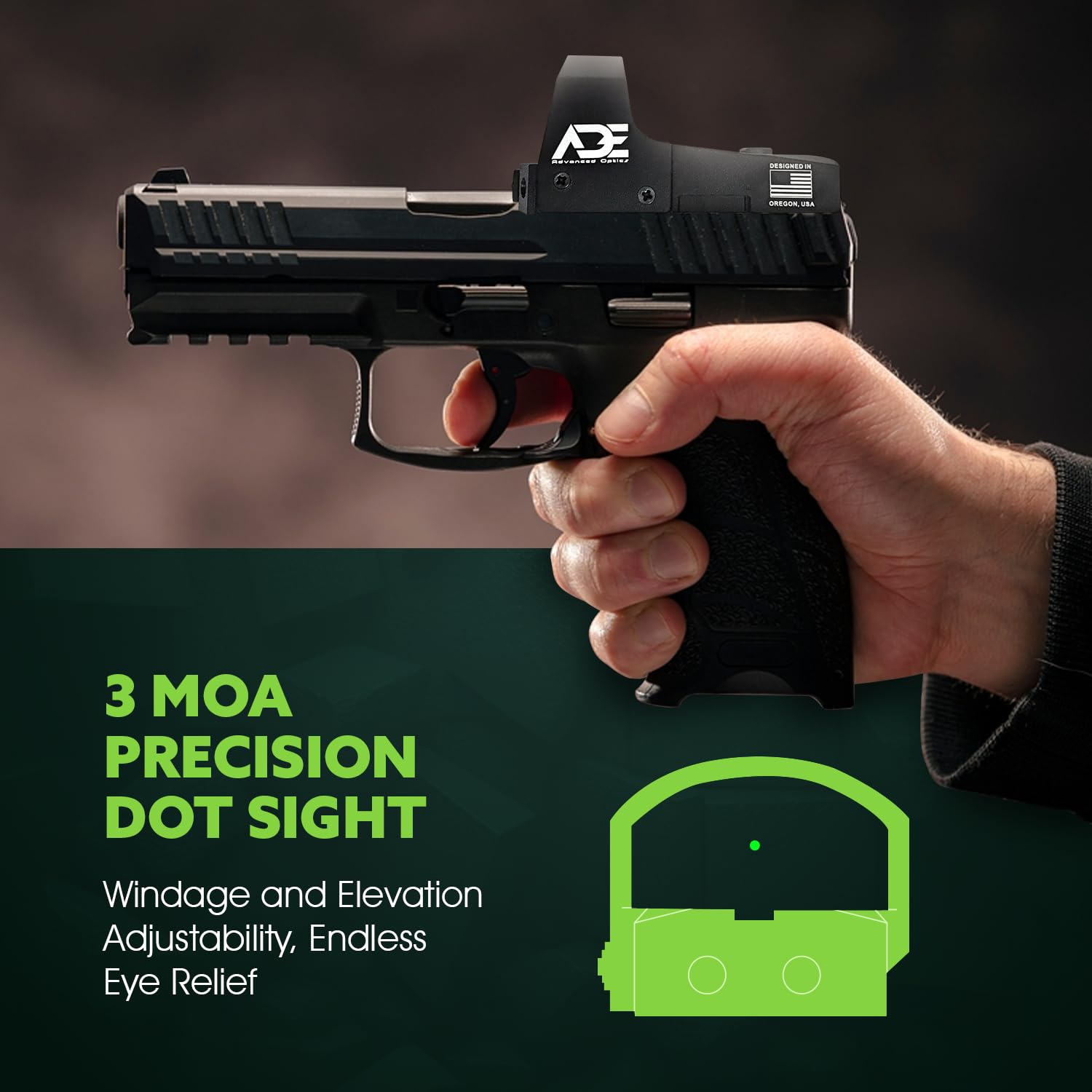 Ade Advanced Optics RD3-006 Green Dot Reflex Sight with Mounting Plate - Compatible with Ruger Mark I, II, III, IV, IV-Lite & Picatinny Rail - Perfect for Pistol Shooting, Hunting & Tactical Training