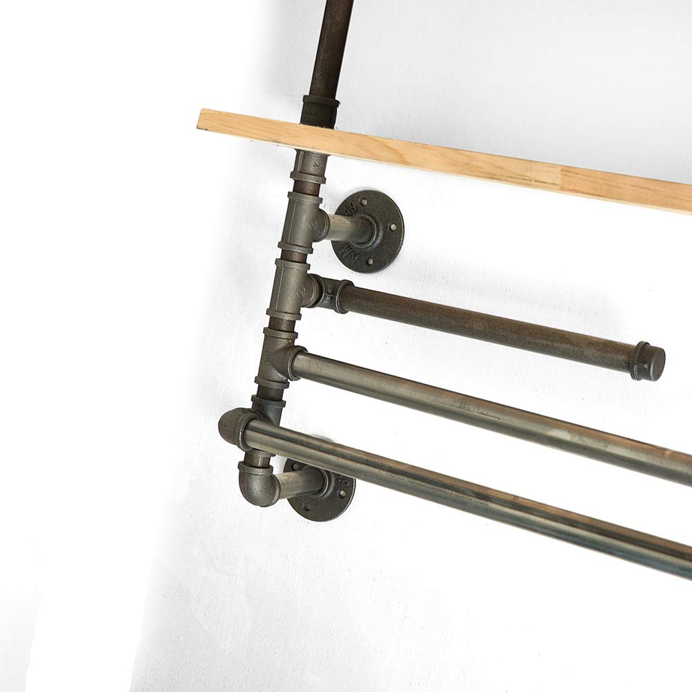 4-Tier Black Pipe Shelving with Wood Shelf - Industrial Towel Rack & Storage for Cleaning Products | Perfect for Laundry Room, Bathroom, or Kitchen Organization