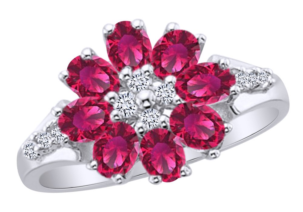 14K Gold Over Sterling Silver Simulated Pink Sapphire & White Sapphire Flower Ring for Women - Elegant Jewelry Gift for Wedding, Anniversary, Valentine's Day