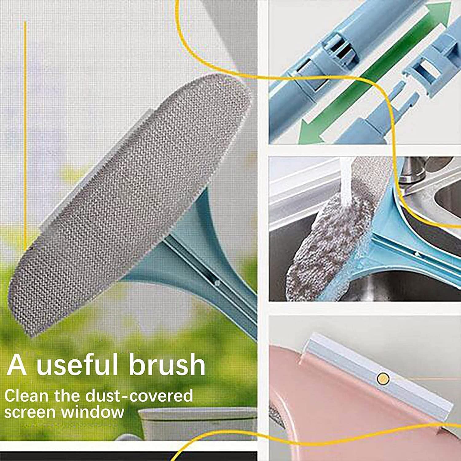 MASKFORCE 2-in-1 Mesh & Window Cleaning Brush with Extended Handle - Double-Sided Screen Cleaner, Wiper & Net Cleaner for Windows, Screens & Glass Surfaces - Multi Color (Pack of 1) - Perfect for Home, Office & Car Window Cleaning